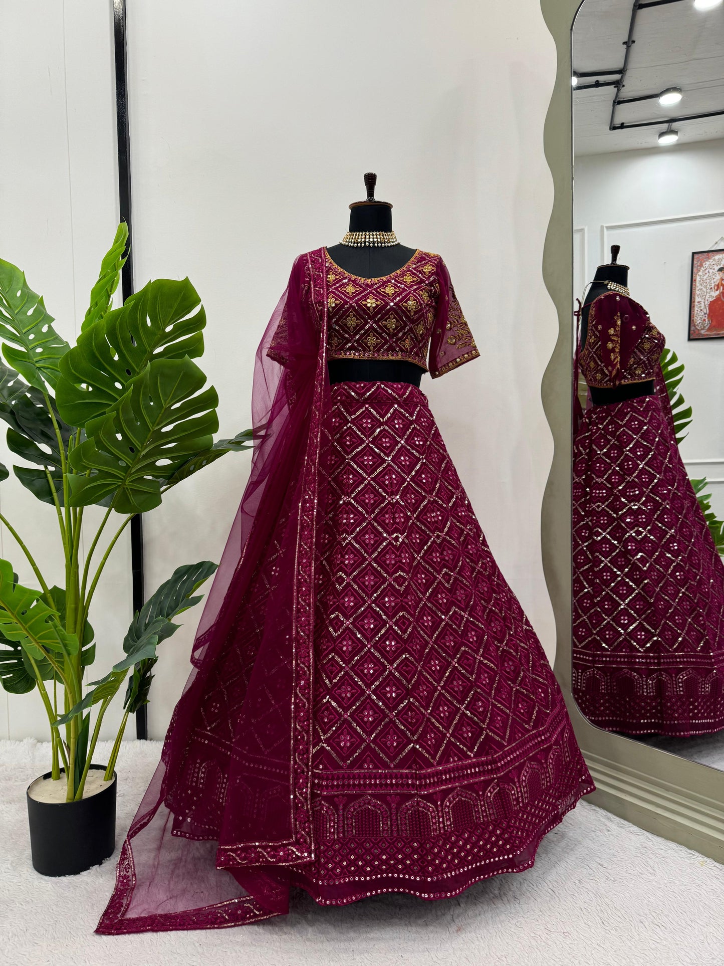 Engagement Wear Heavy Work Maroon Color Georgette Lehenga Choli