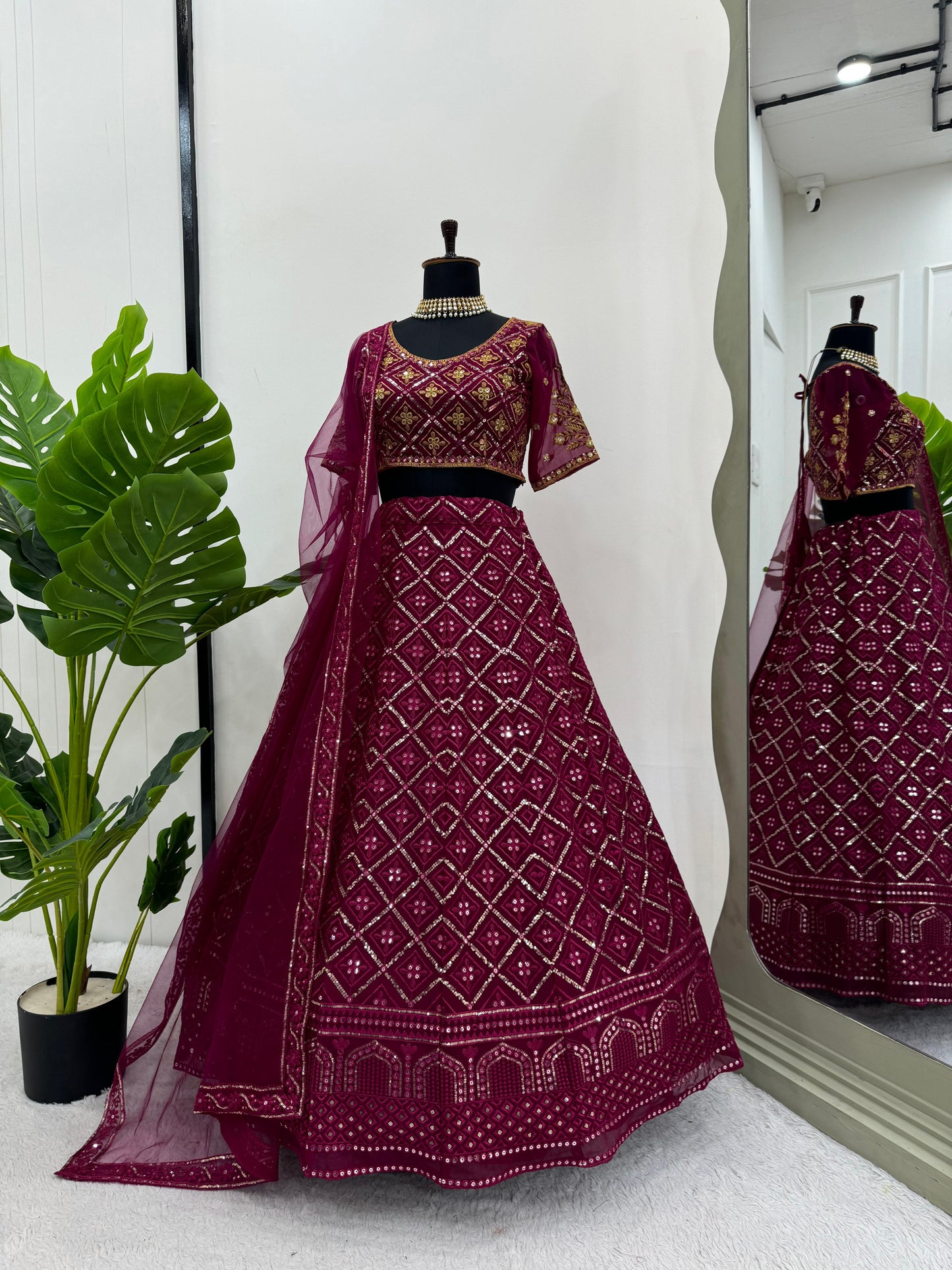 Engagement Wear Heavy Work Maroon Color Georgette Lehenga Choli