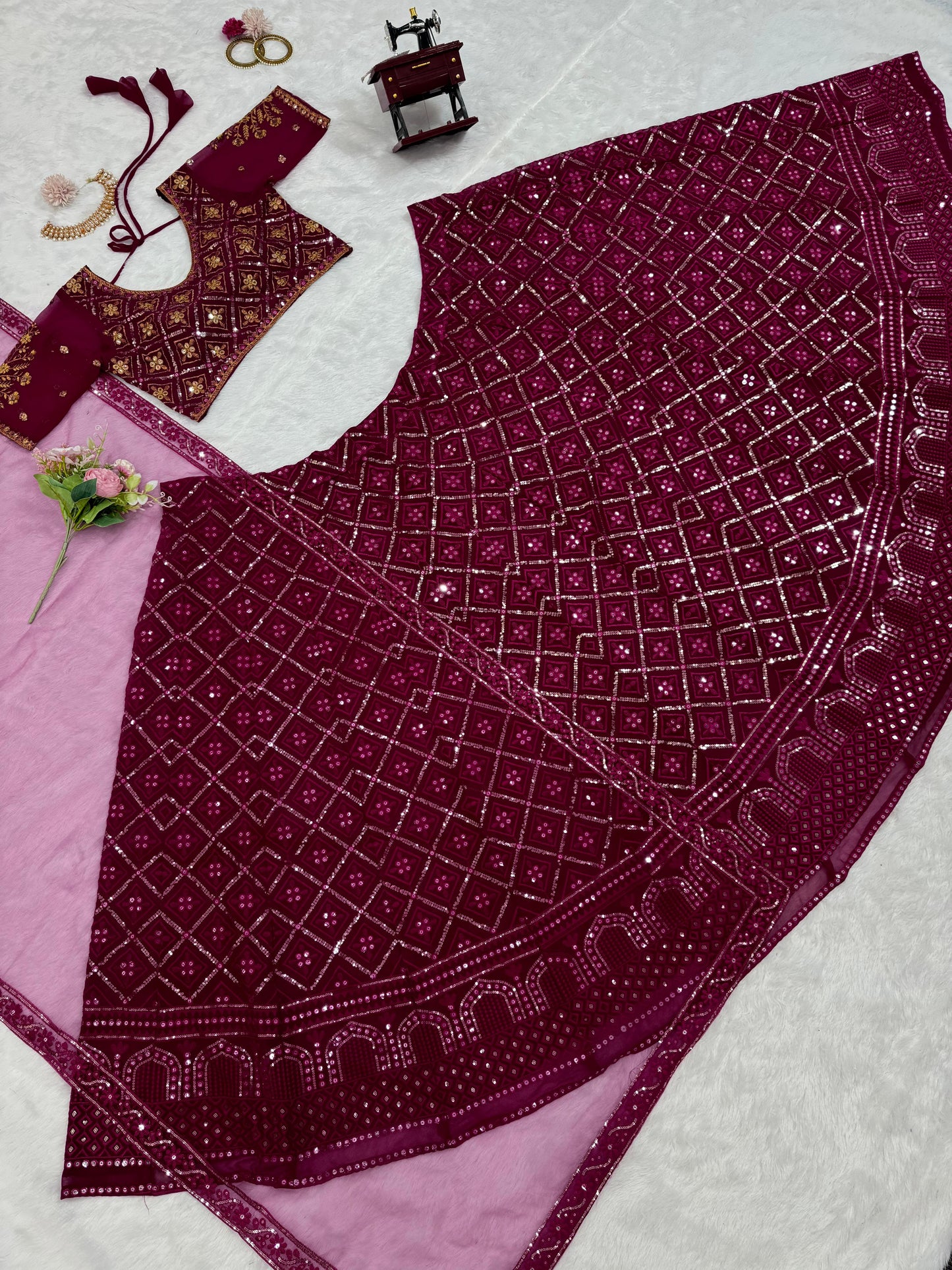 Engagement Wear Heavy Work Maroon Color Georgette Lehenga Choli