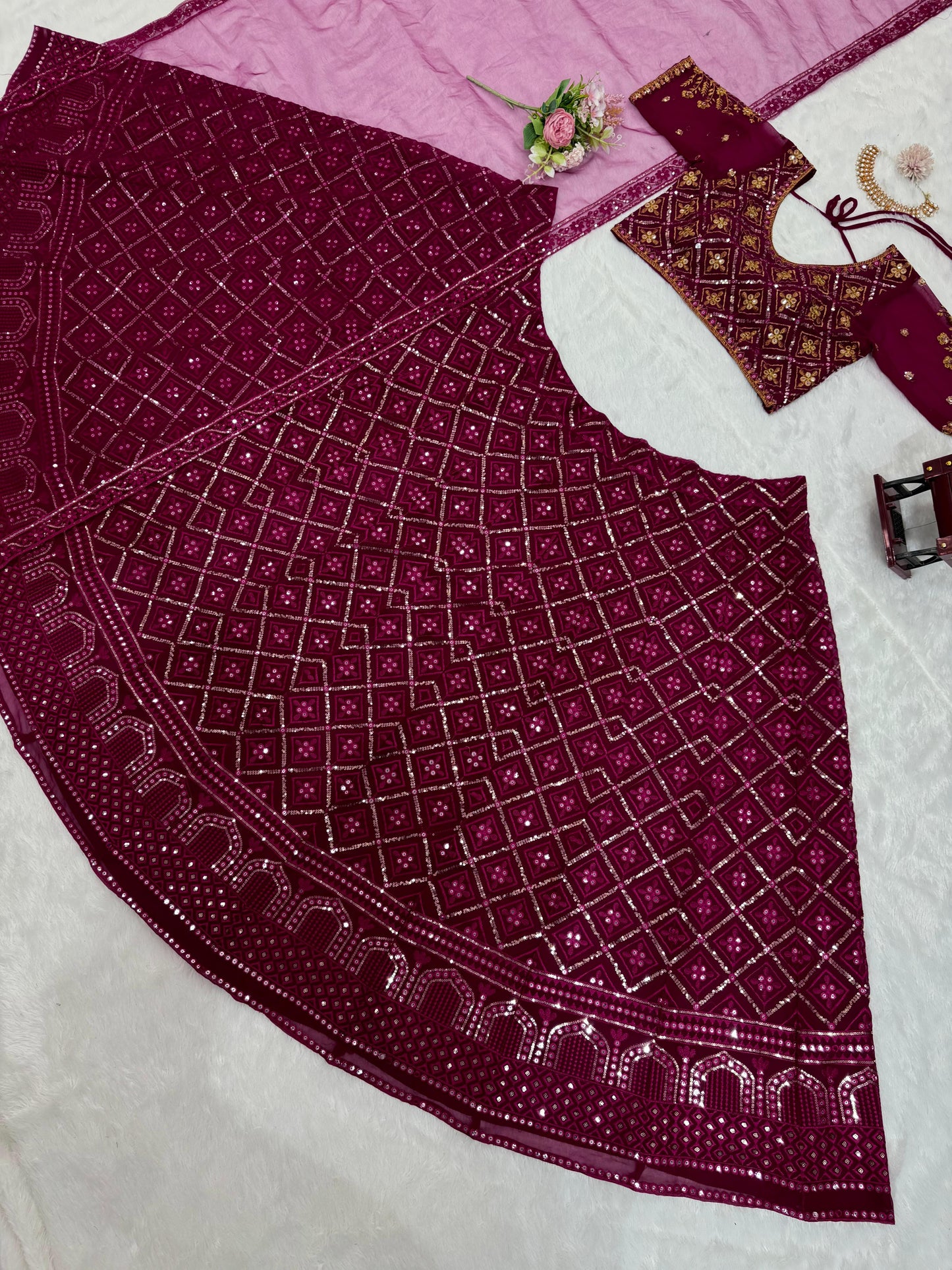 Engagement Wear Heavy Work Maroon Color Georgette Lehenga Choli