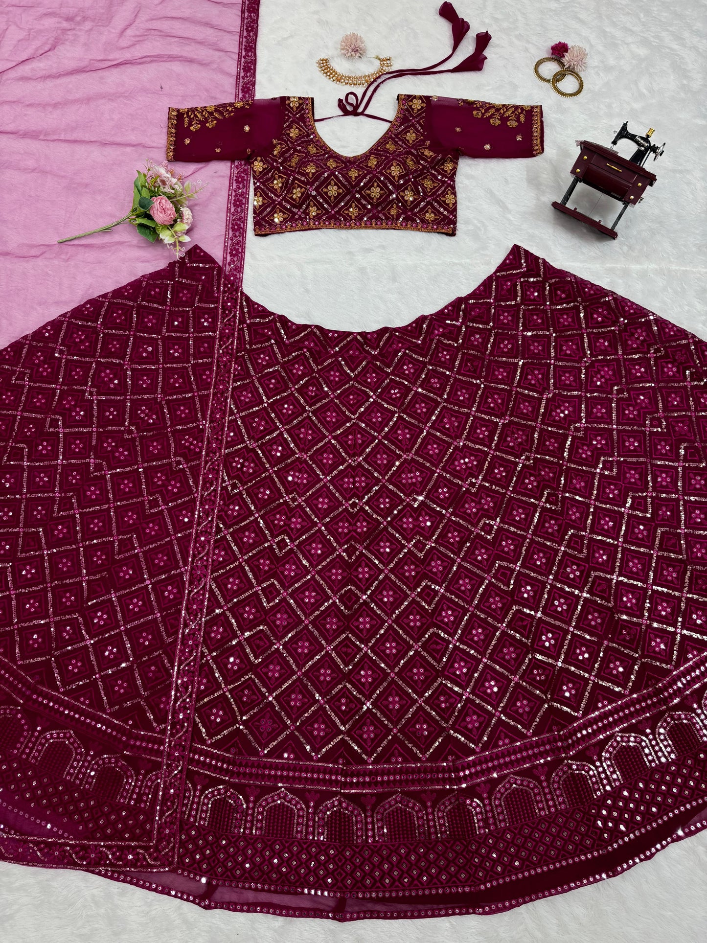 Engagement Wear Heavy Work Maroon Color Georgette Lehenga Choli