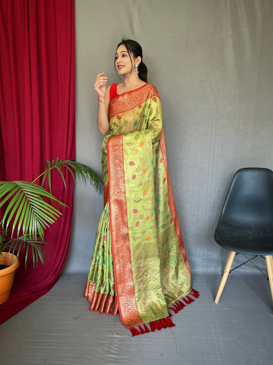 Mesmerizing Tissue Silk Pista Color Saree