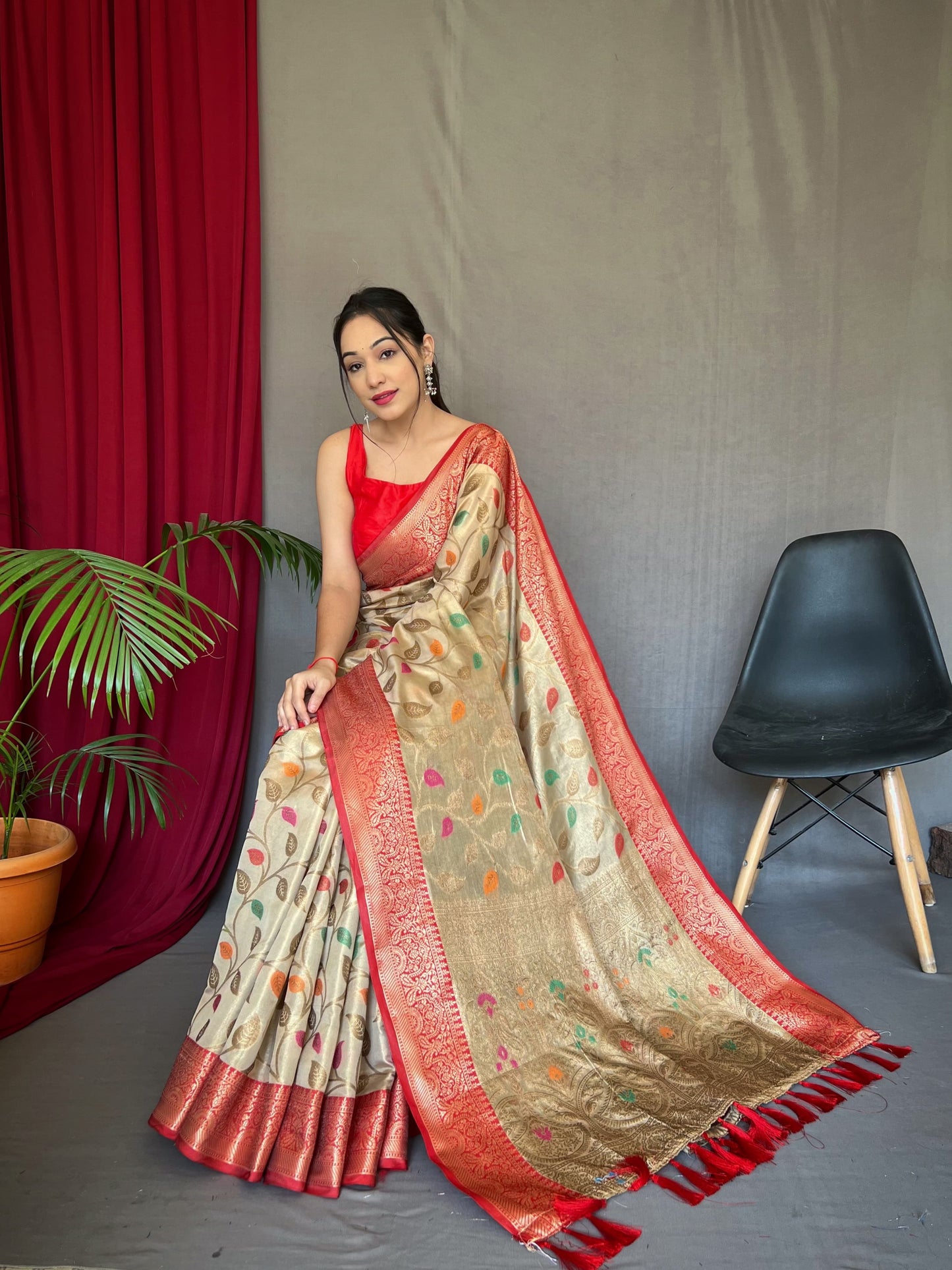 Mesmerizing Tissue Silk Beige Color Saree