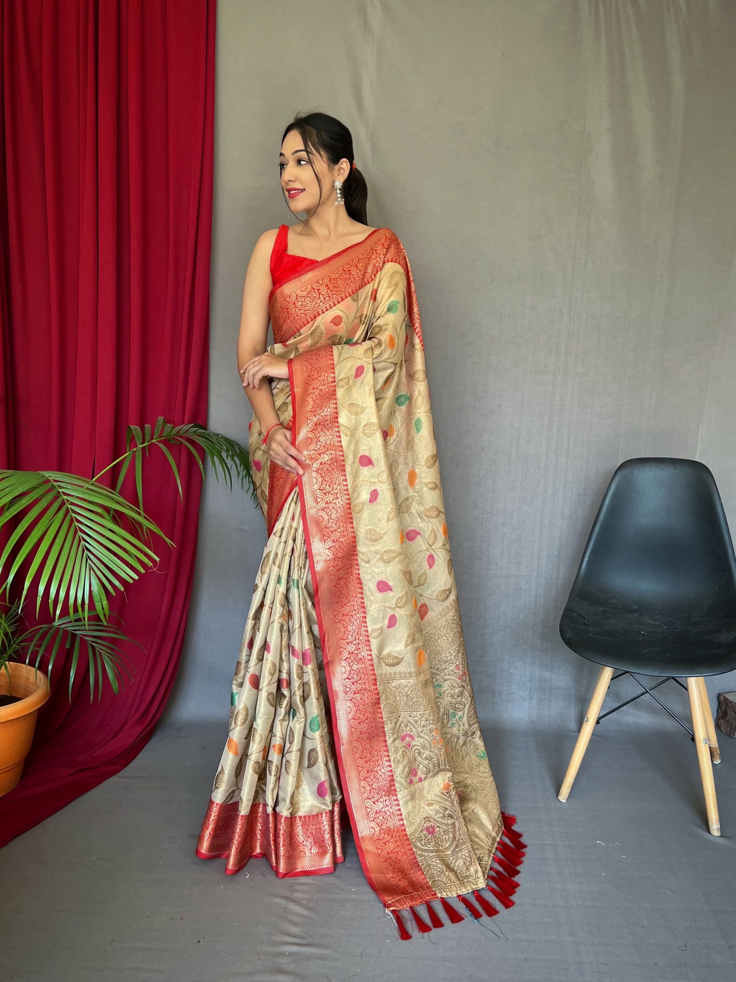 Mesmerizing Tissue Silk Beige Color Saree