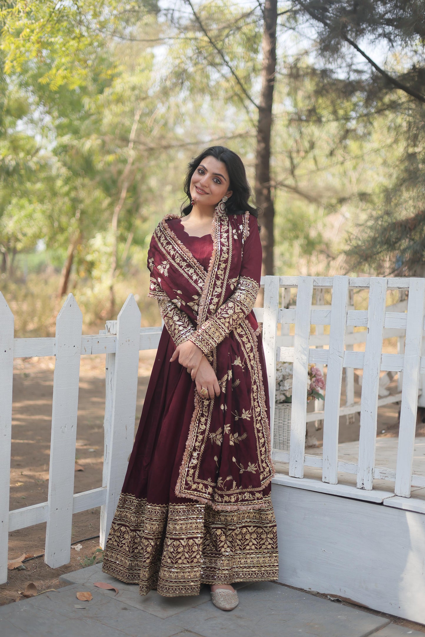 Fabulous Vichitra Shimmer Plain Maroon Color Gown