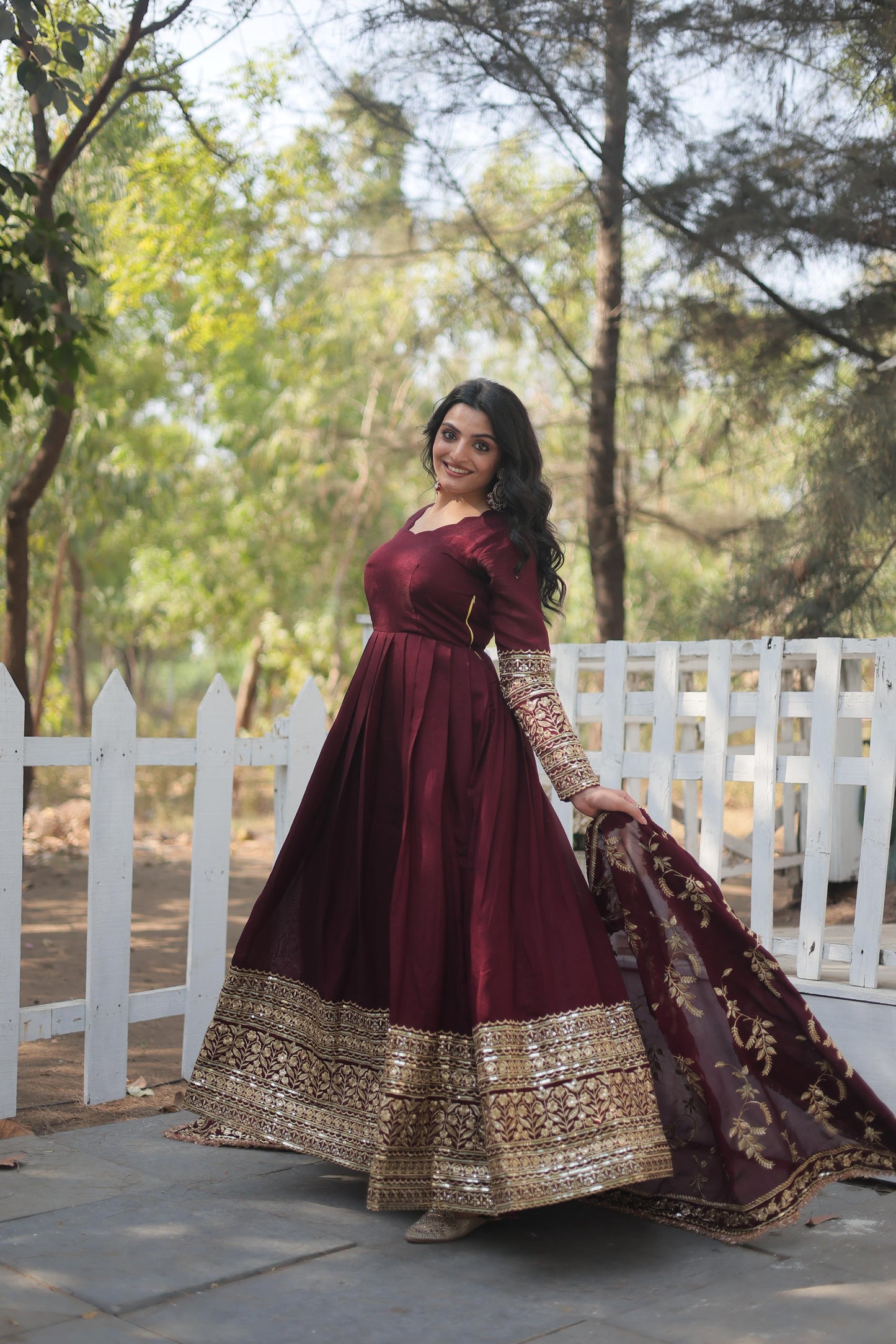 Fabulous Vichitra Shimmer Plain Maroon Color Gown