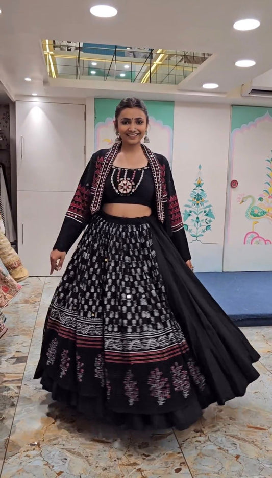 Navratri Special Digital Print Black Lehenga Choli With Koti