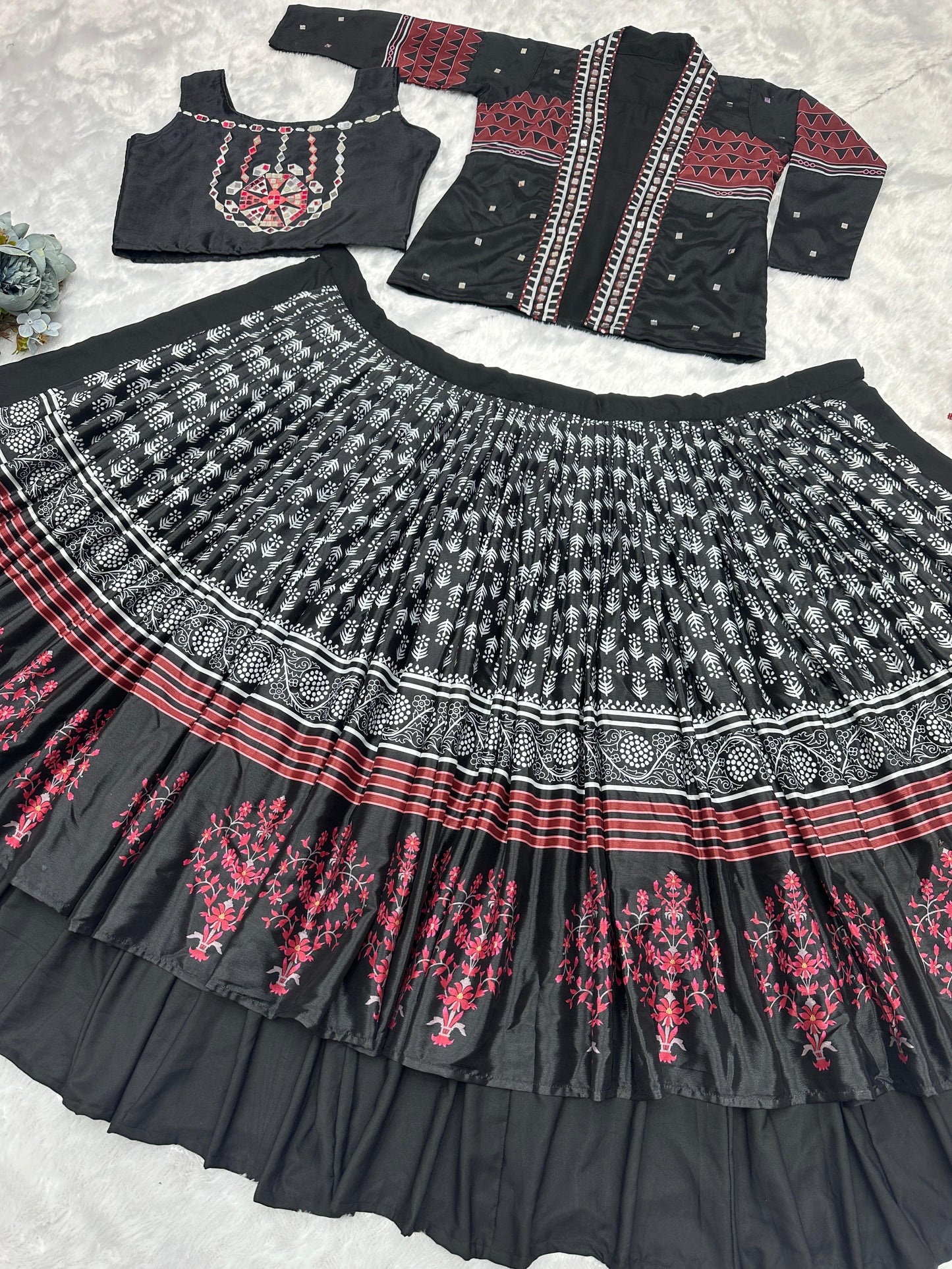 Navratri Special Digital Print Black Lehenga Choli With Koti