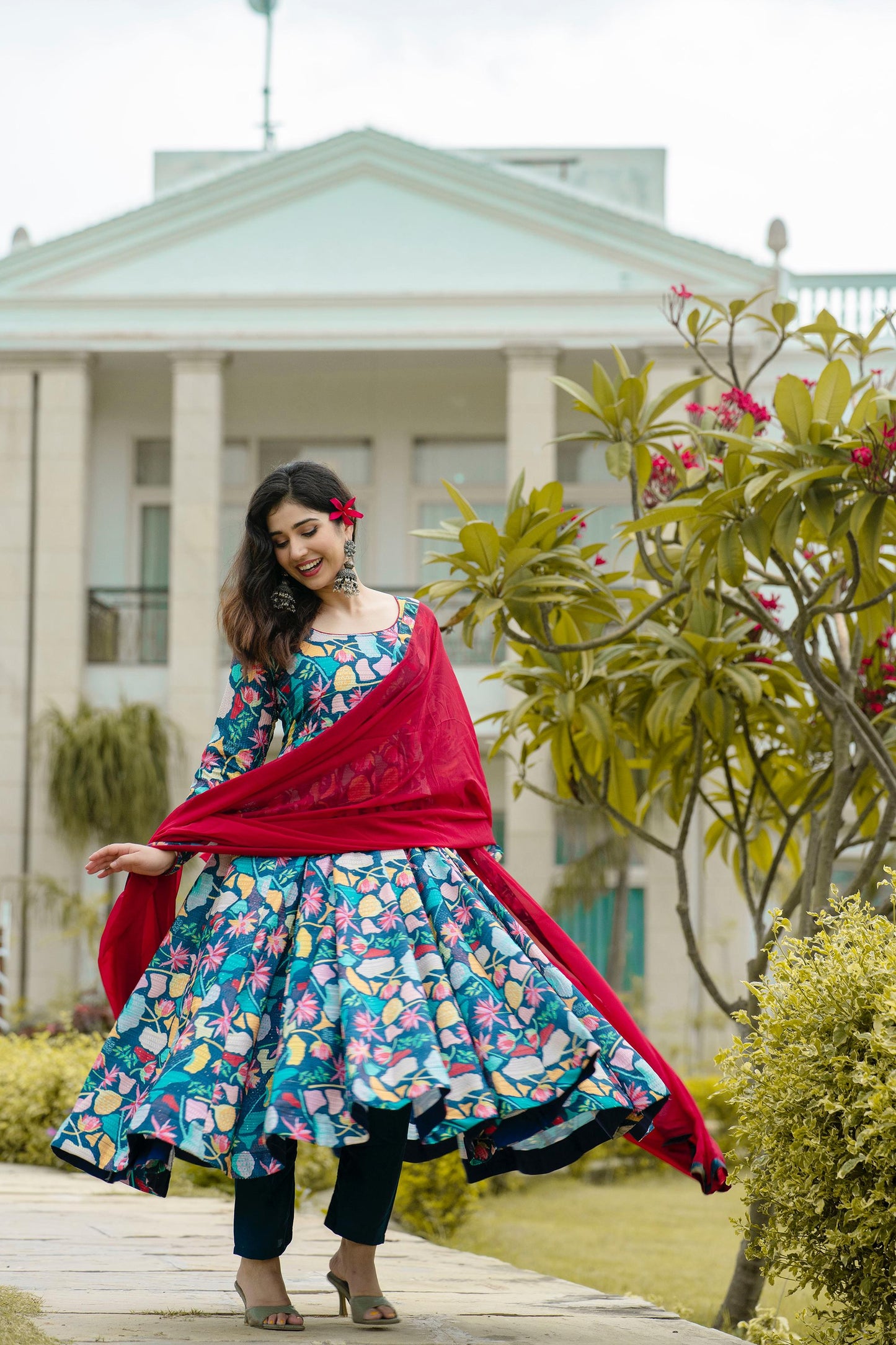 Function Wear Georgette Red Color Embroidery Work Anarkali Gown