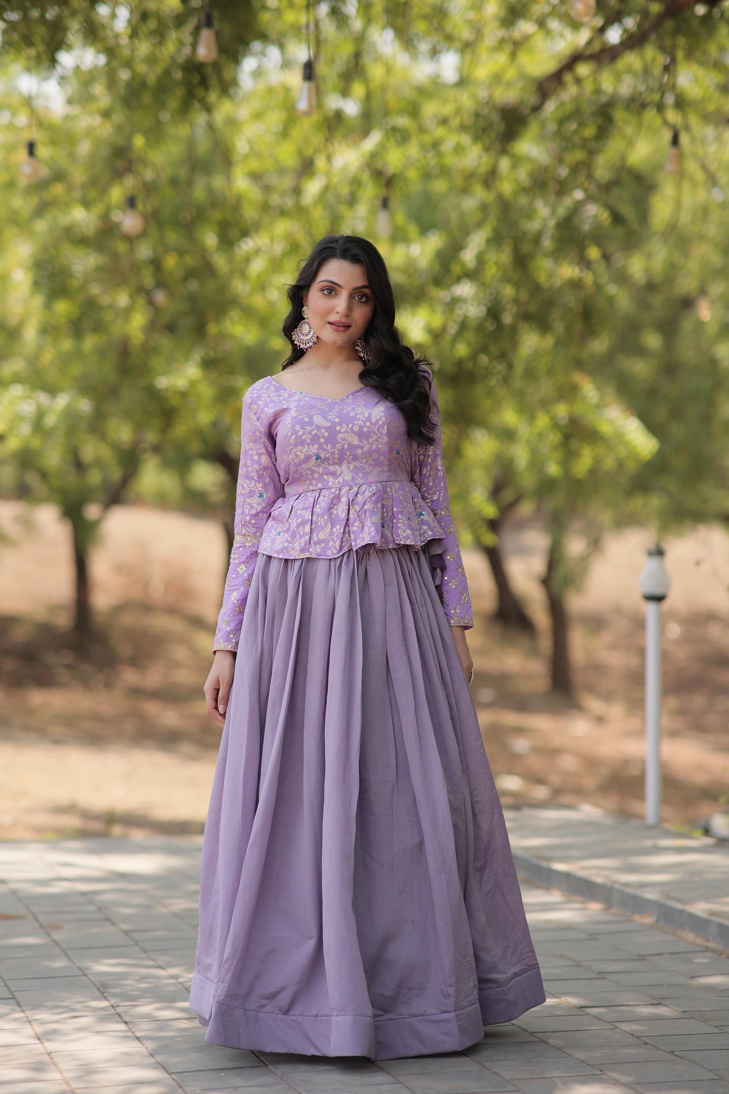 Glossy Lavender Color Plain Lehenga With Jacquard Work Top