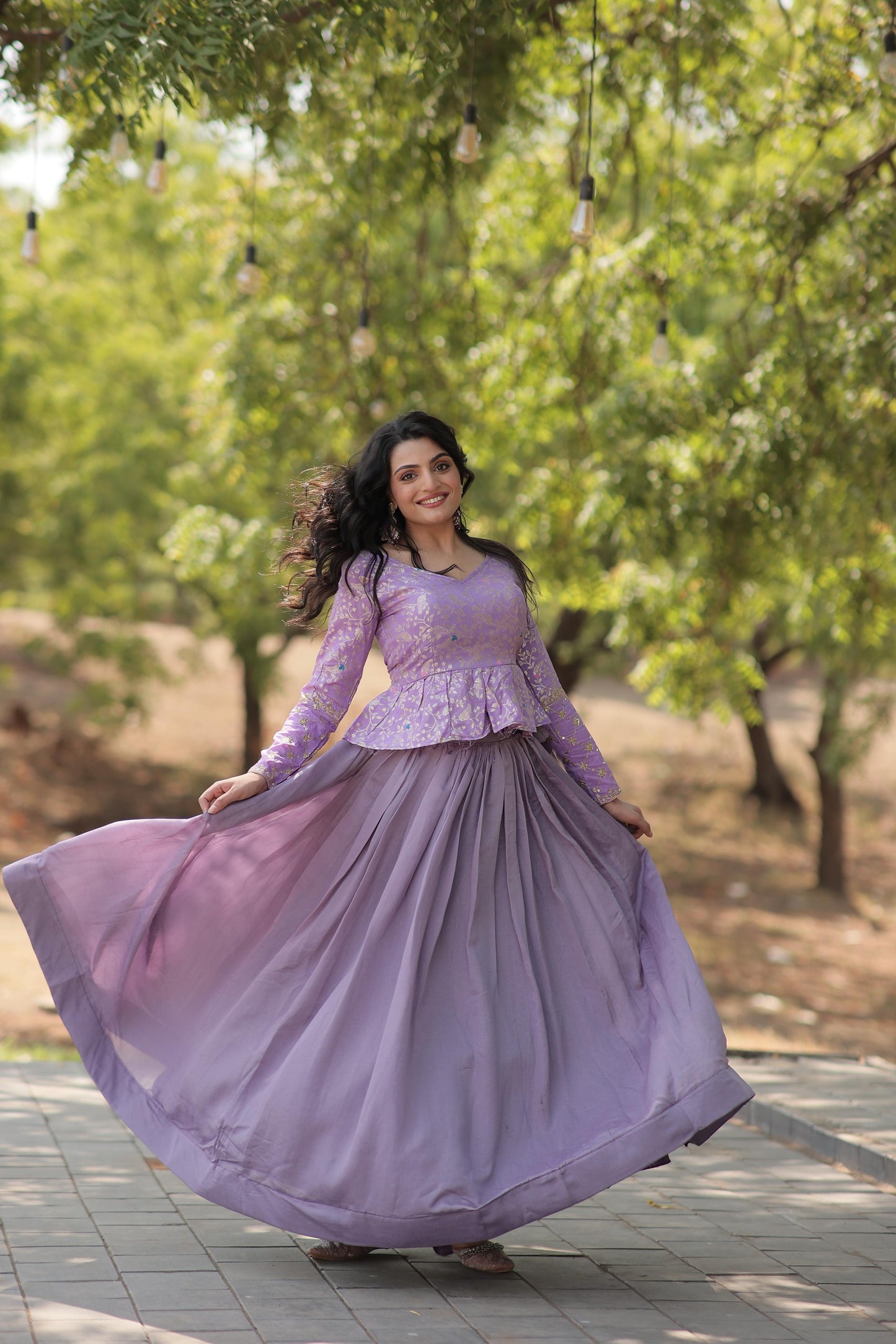 Glossy Lavender Color Plain Lehenga With Jacquard Work Top