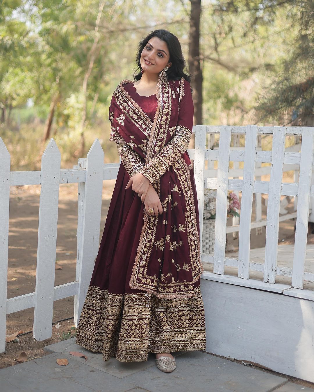 Heavy Sequence Work Maroon Color Gown With Dupatta