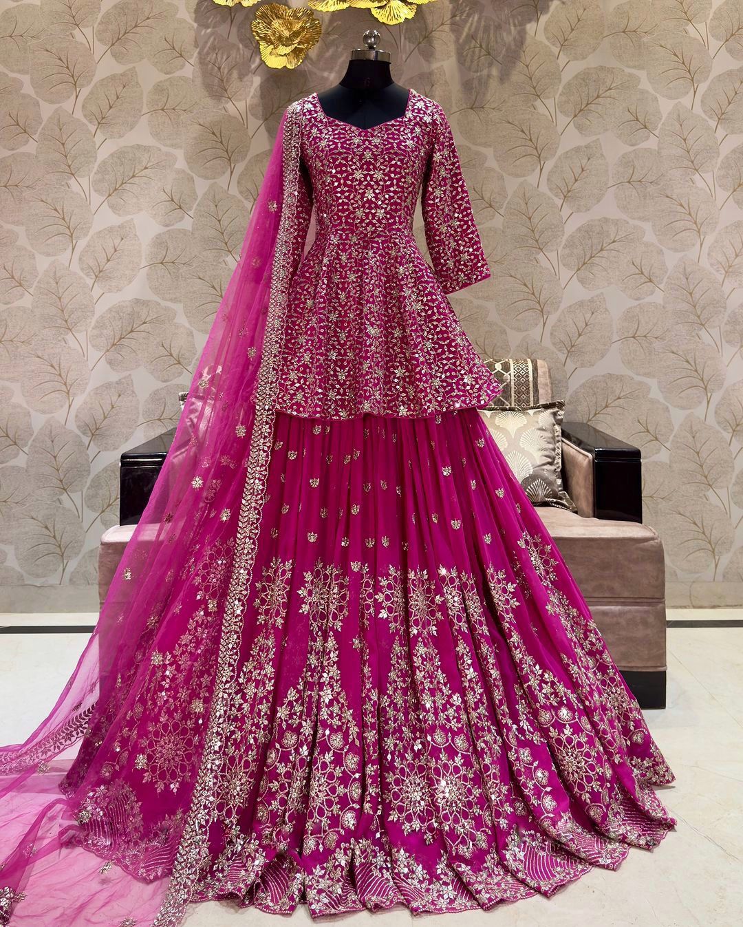 Wedding Wear Heavy Work Pink Color Top With Lehenga