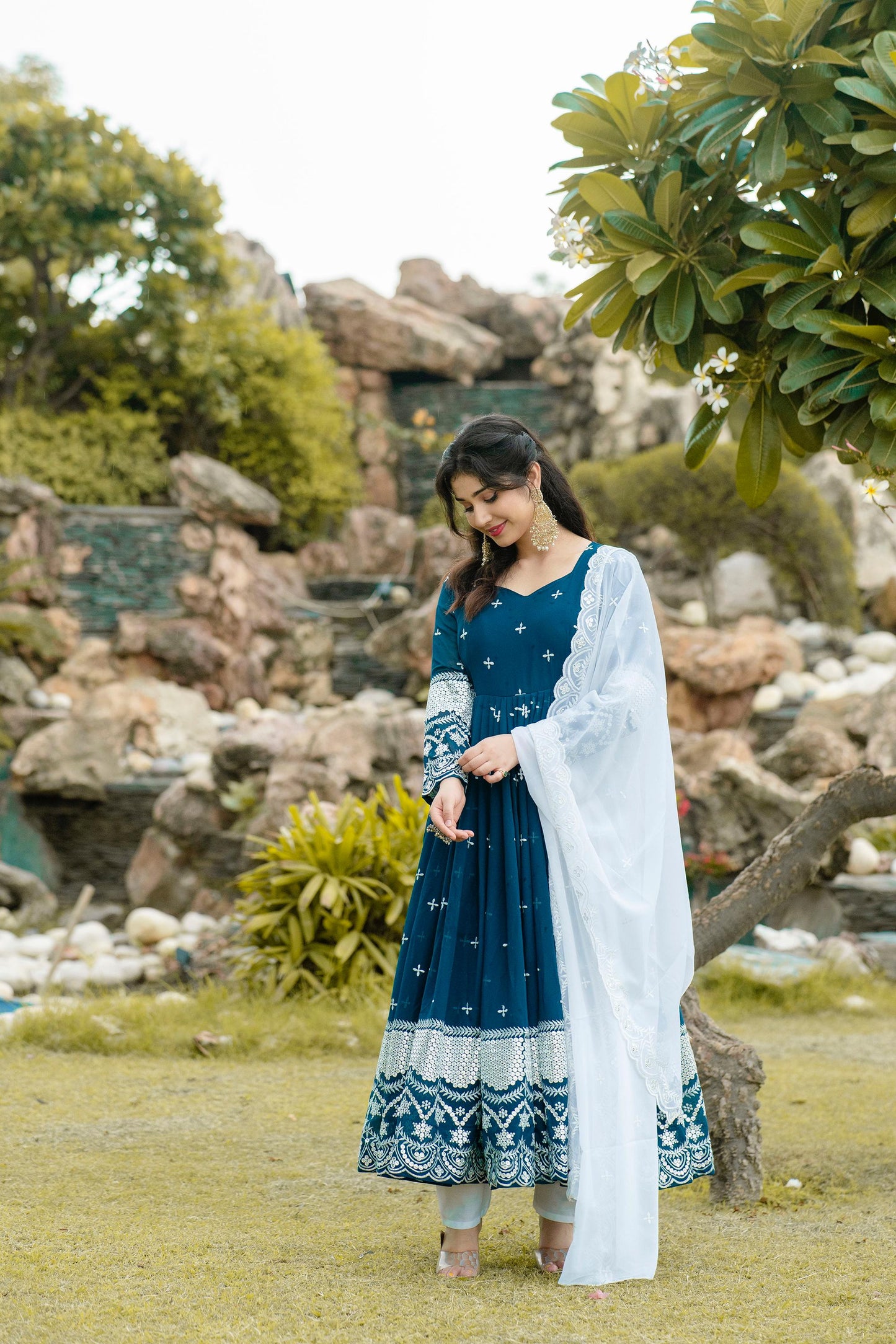 Occasion Wear Embroidery Work Blue Gown With Dupatta