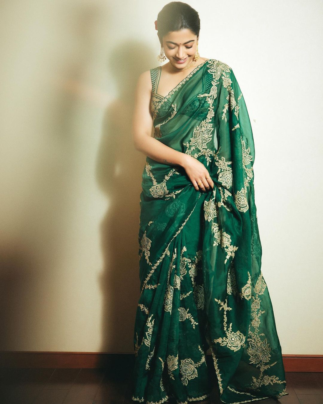 Organza Silk Green Color Embroidery Work Fancy Saree