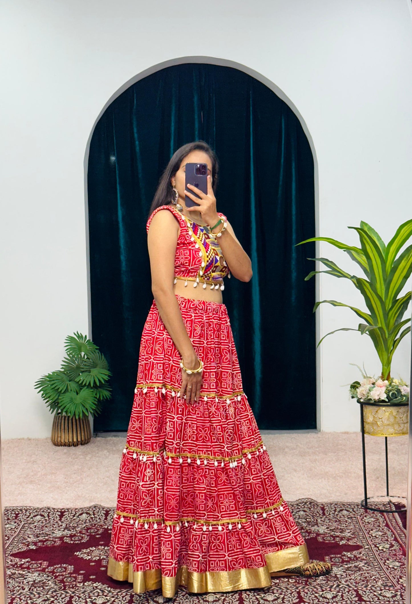 Bandhani Print With Work Red Color Lehenga With Blouse