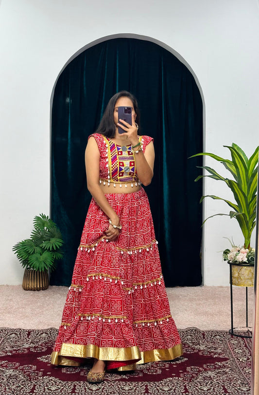 Bandhani Print With Work Red Color Lehenga With Blouse