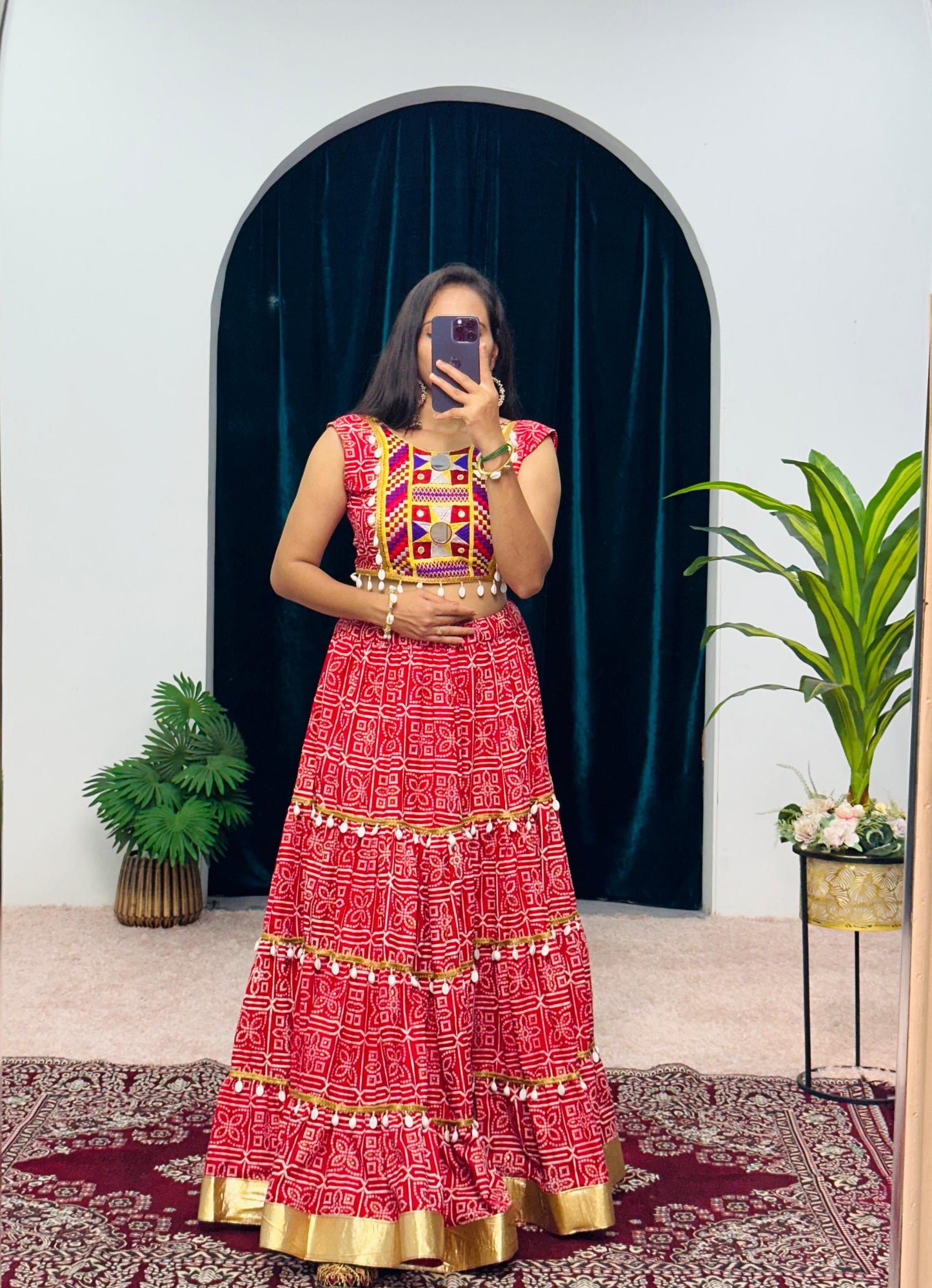 Bandhani Print With Work Red Color Lehenga With Blouse