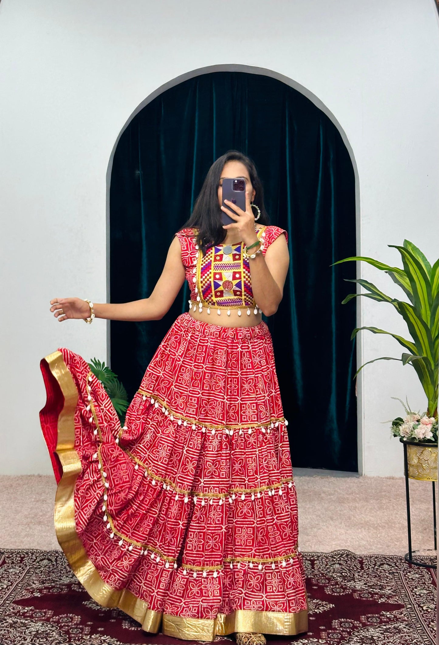 Bandhani Print With Work Red Color Lehenga With Blouse