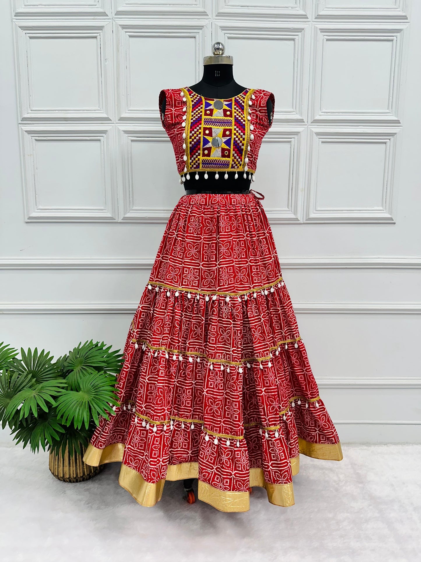 Bandhani Print With Work Red Color Lehenga With Blouse