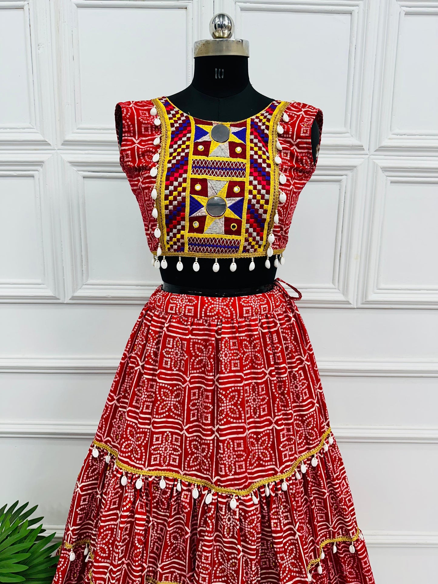 Bandhani Print With Work Red Color Lehenga With Blouse