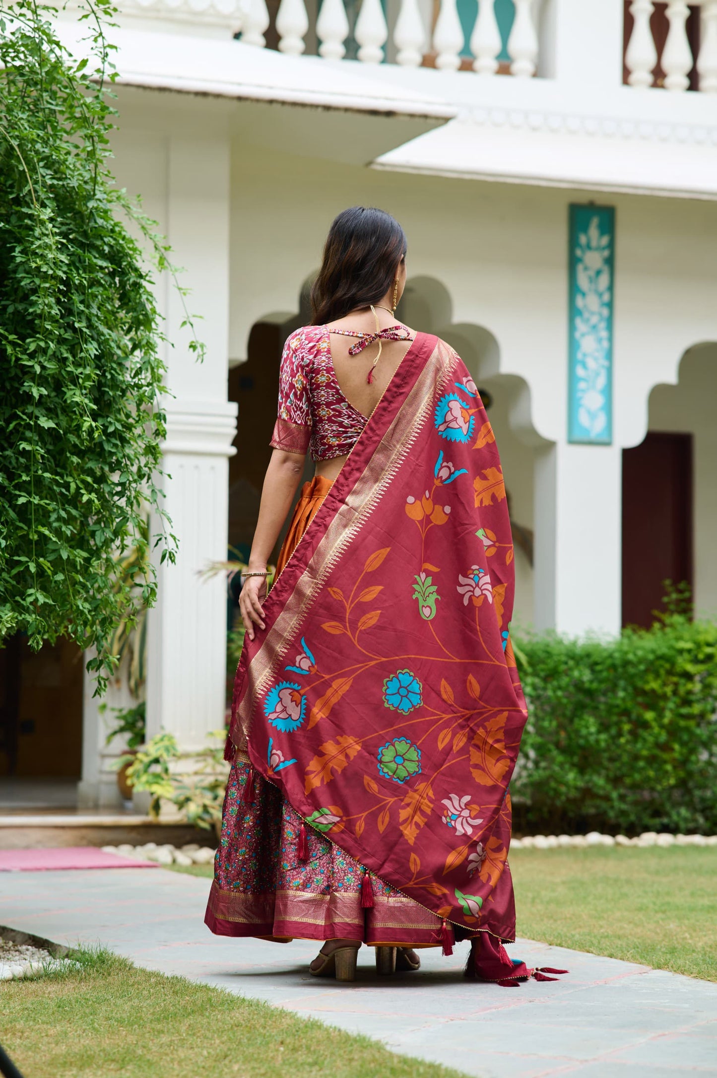 Mustard Color Meenakari With Foil Print Dola Silk Lehenga Choli