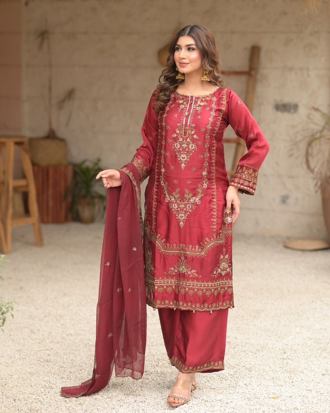 Fantastic Red Color Beautiful Work Organza Salwar Suit