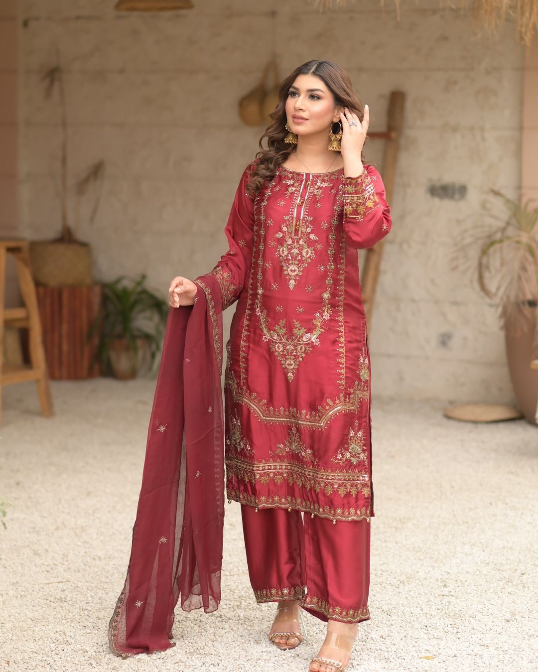 Fantastic Red Color Beautiful Work Organza Salwar Suit