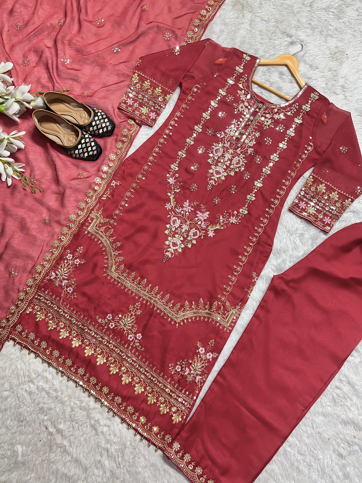 Fantastic Red Color Beautiful Work Organza Salwar Suit