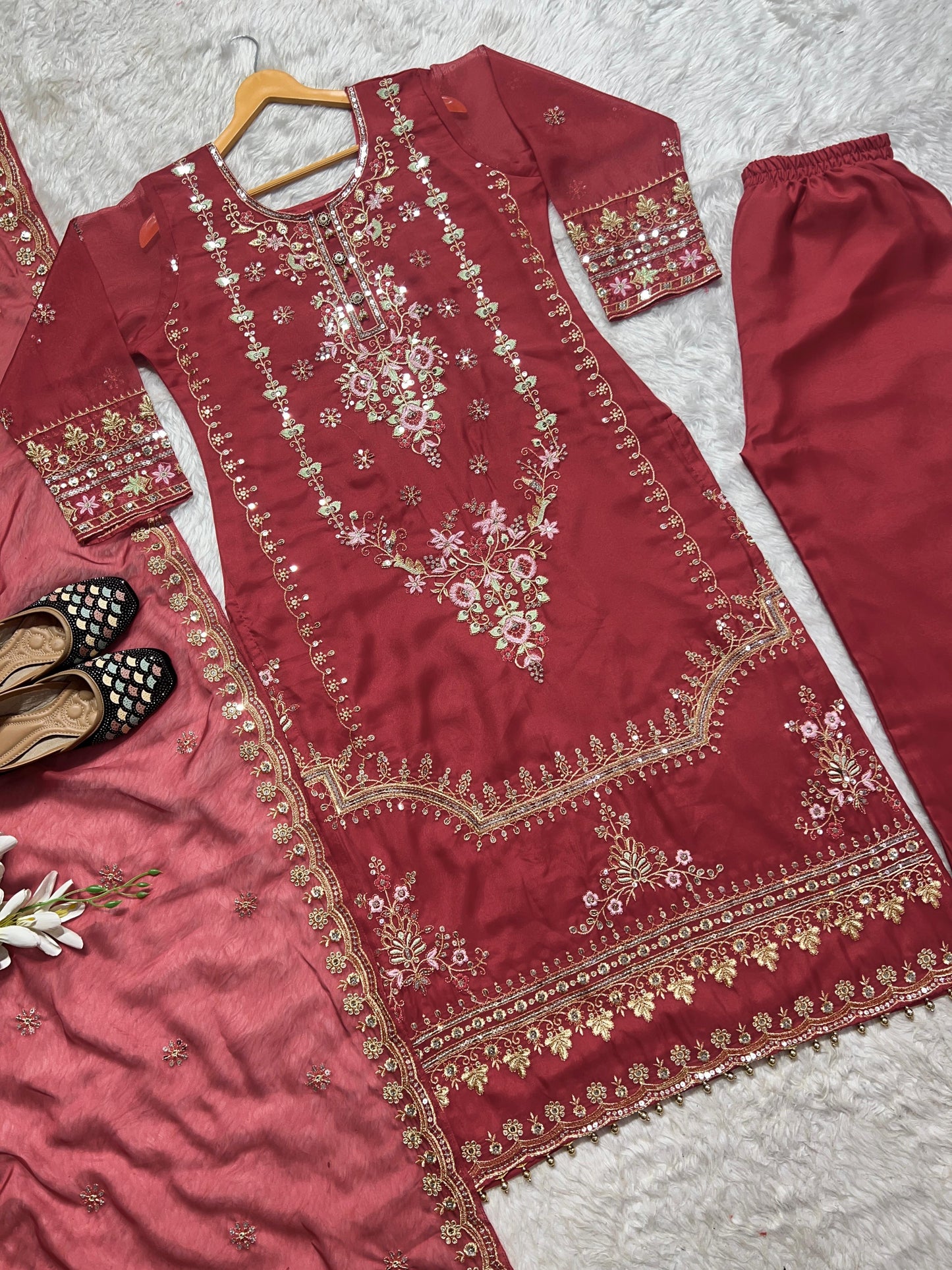 Fantastic Red Color Beautiful Work Organza Salwar Suit