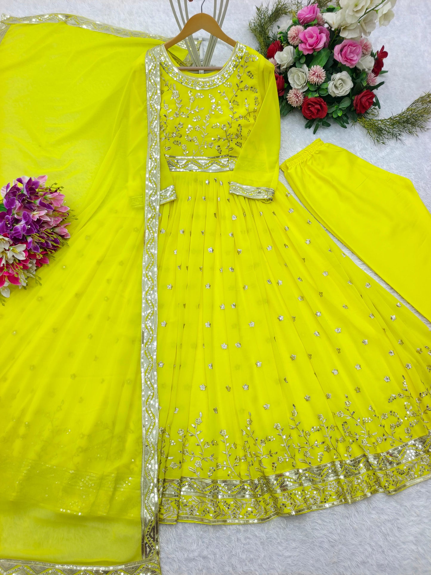 Fully Stitched Lemon Yellow Color Anarkali Suit