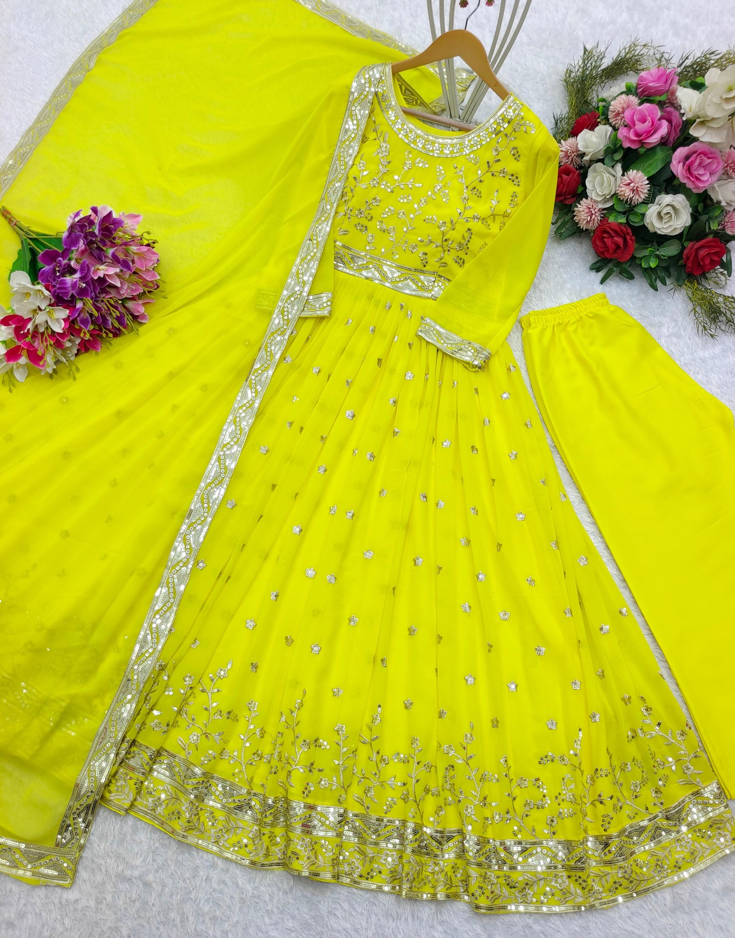 Fully Stitched Lemon Yellow Color Anarkali Suit