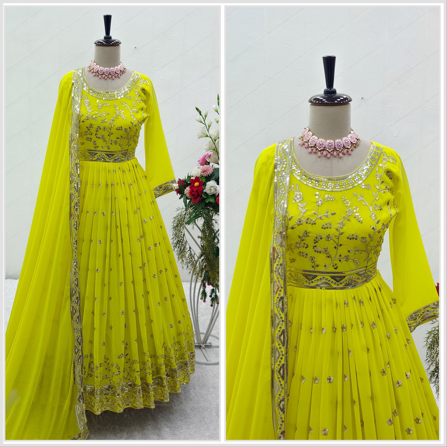 Fully Stitched Lemon Yellow Color Anarkali Suit