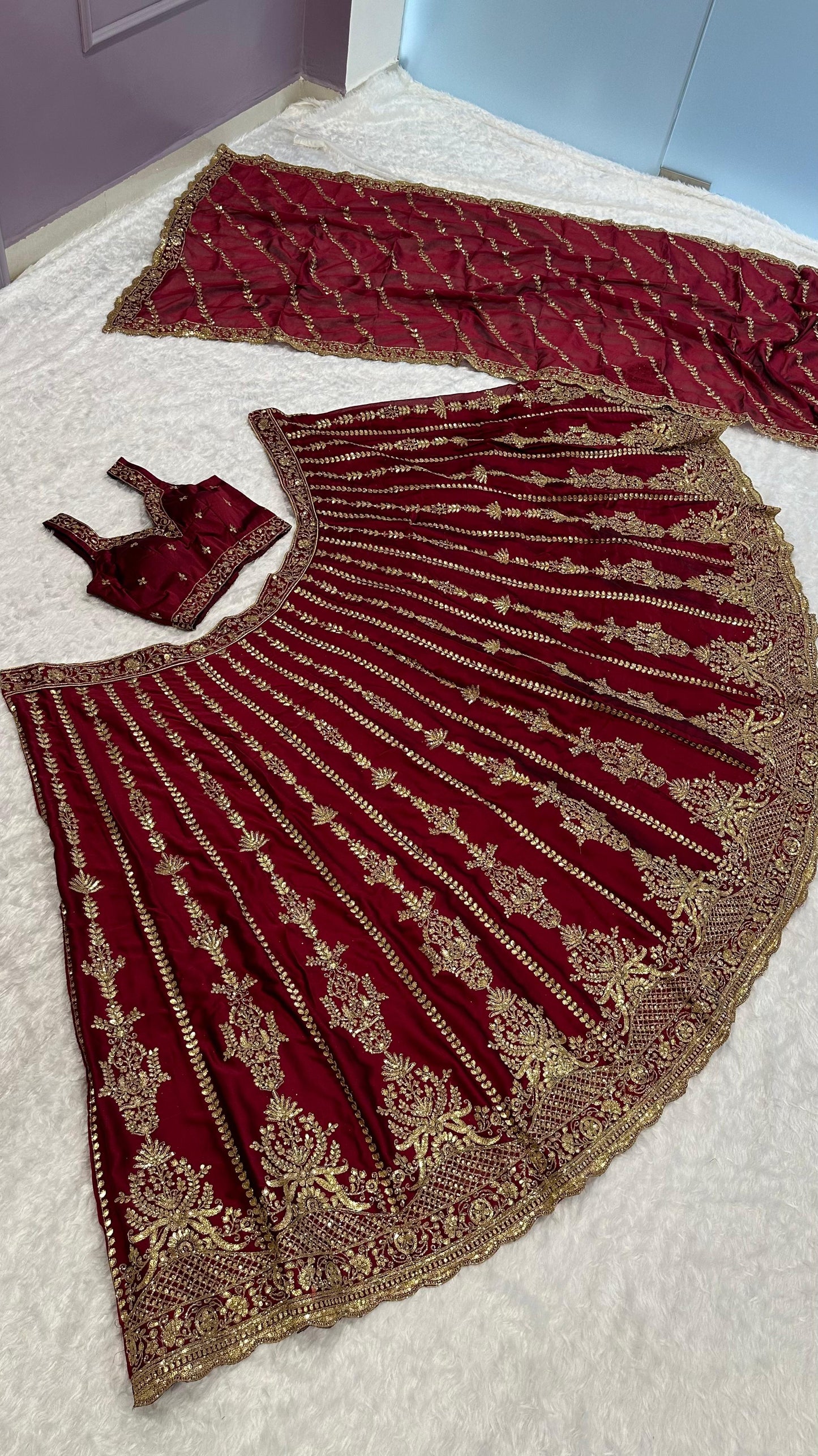 Bridal Wear Dori With Zari Work Maroon Color Heavy Lehenga Choli