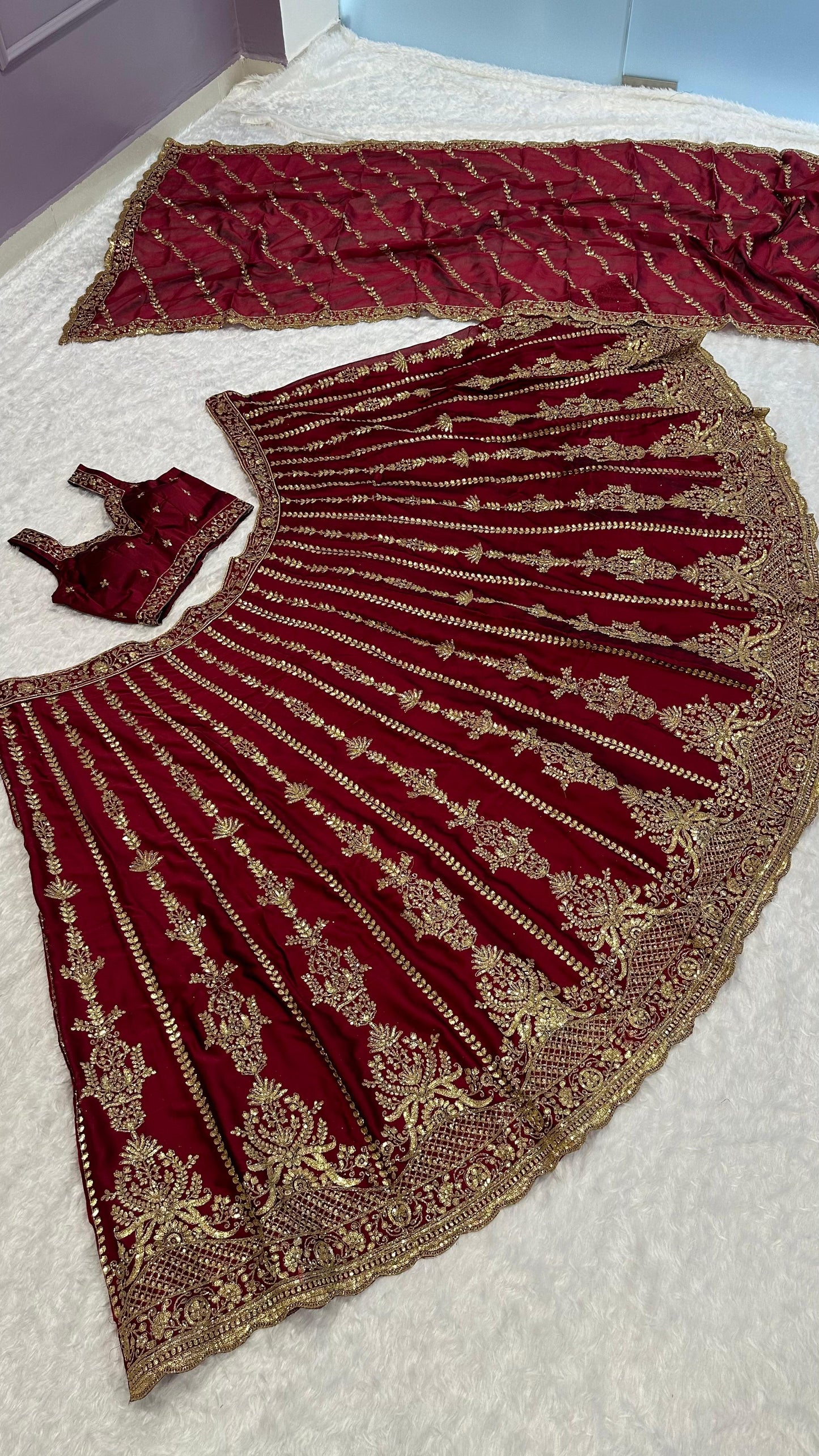 Bridal Wear Dori With Zari Work Maroon Color Heavy Lehenga Choli