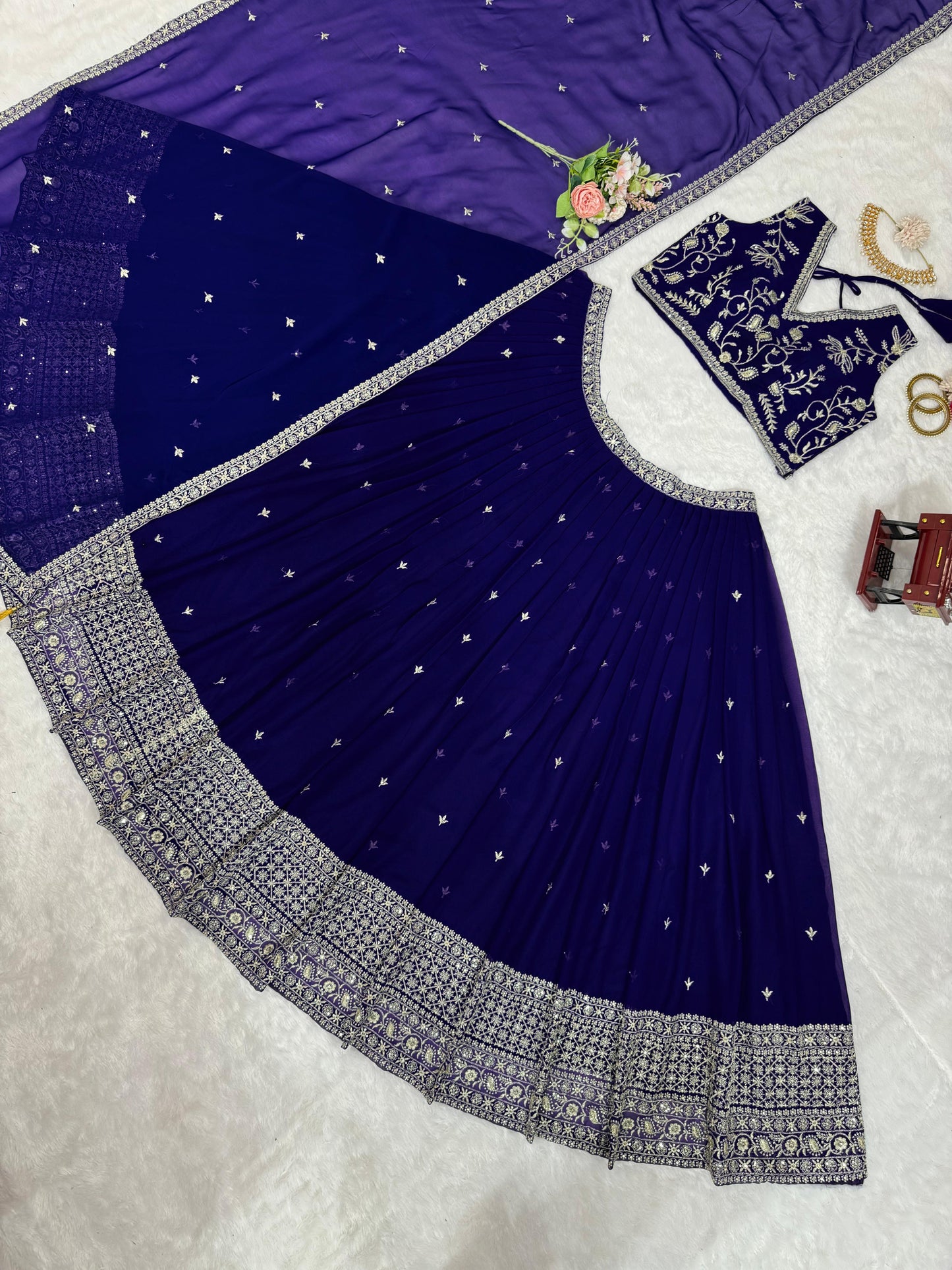 Festive Wear Sequence Thread Work Navy Blue Color Lehenga Choli