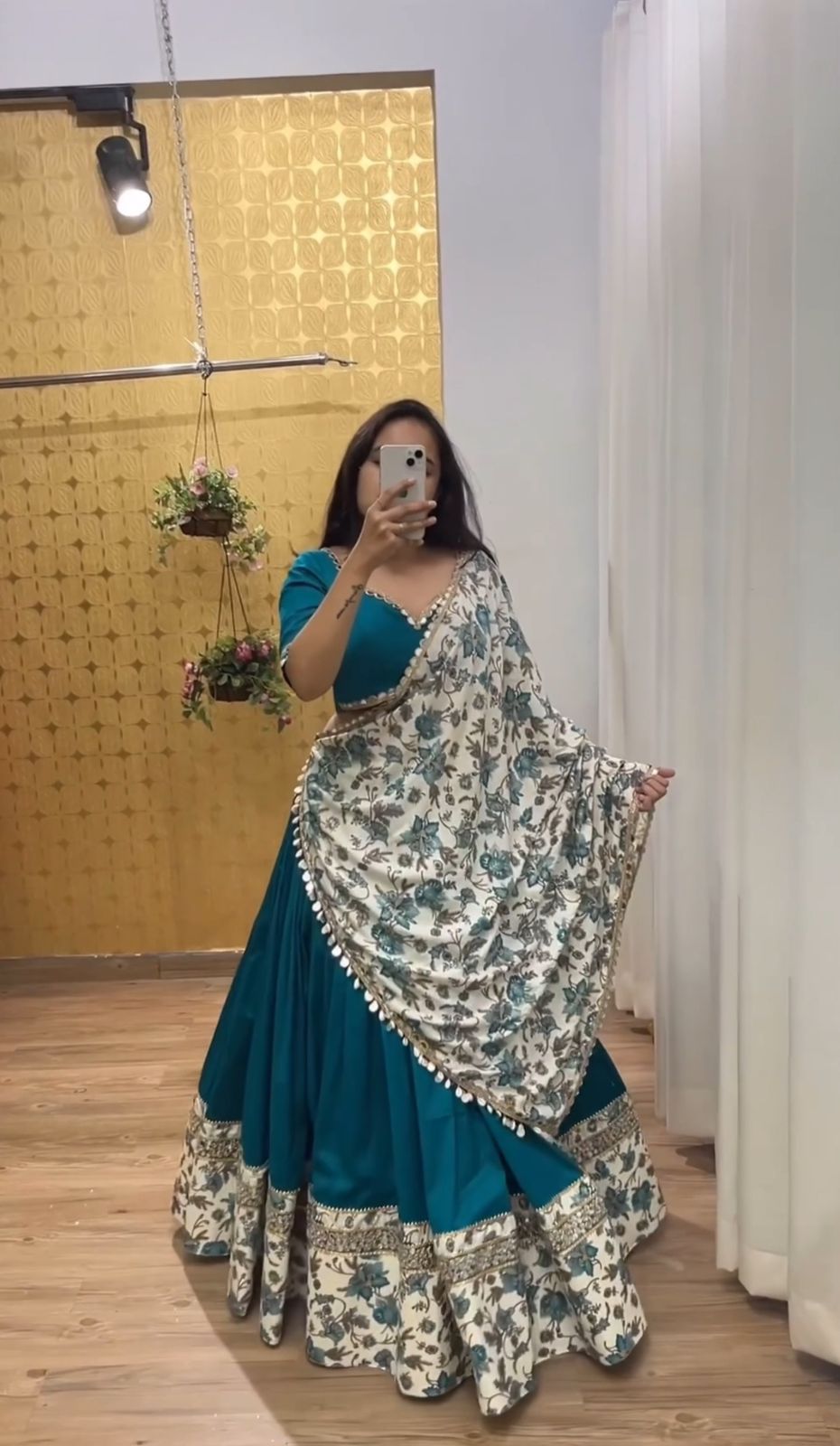 Traditional wear Digital Print With Work Teal Blue Lehenga Choli