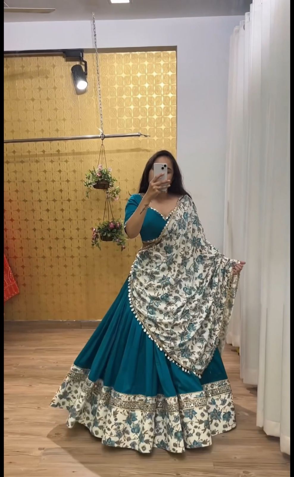 Traditional wear Digital Print With Work Teal Blue Lehenga Choli