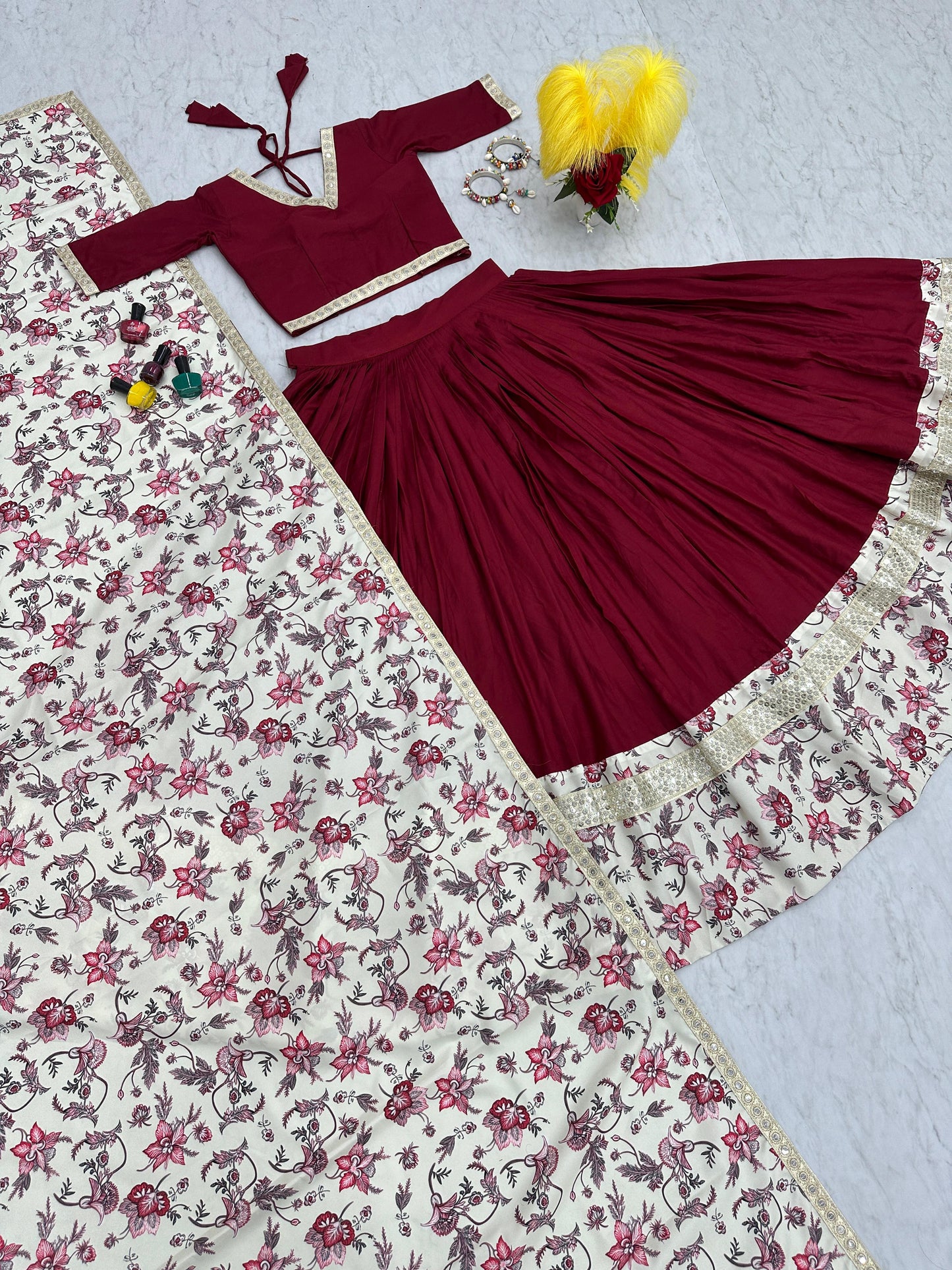 Traditional wear Digital Print With Work Maroon Lehenga Choli