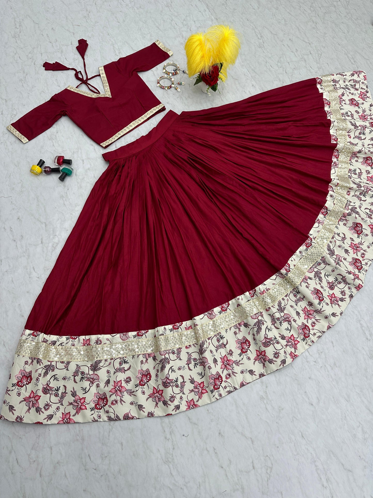 Traditional wear Digital Print With Work Maroon Lehenga Choli