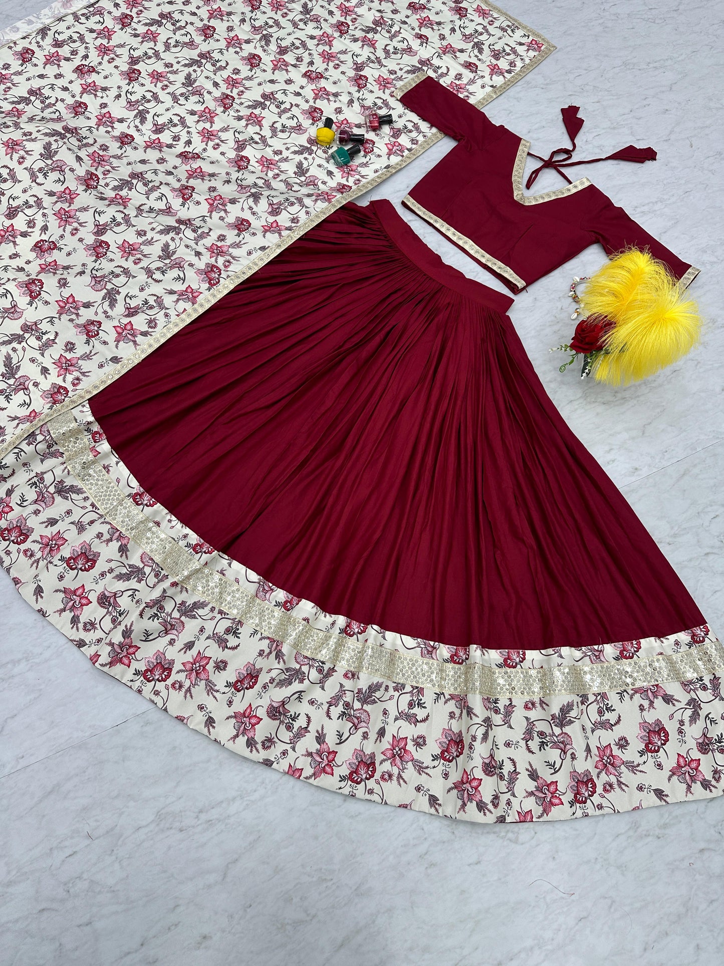 Traditional wear Digital Print With Work Maroon Lehenga Choli