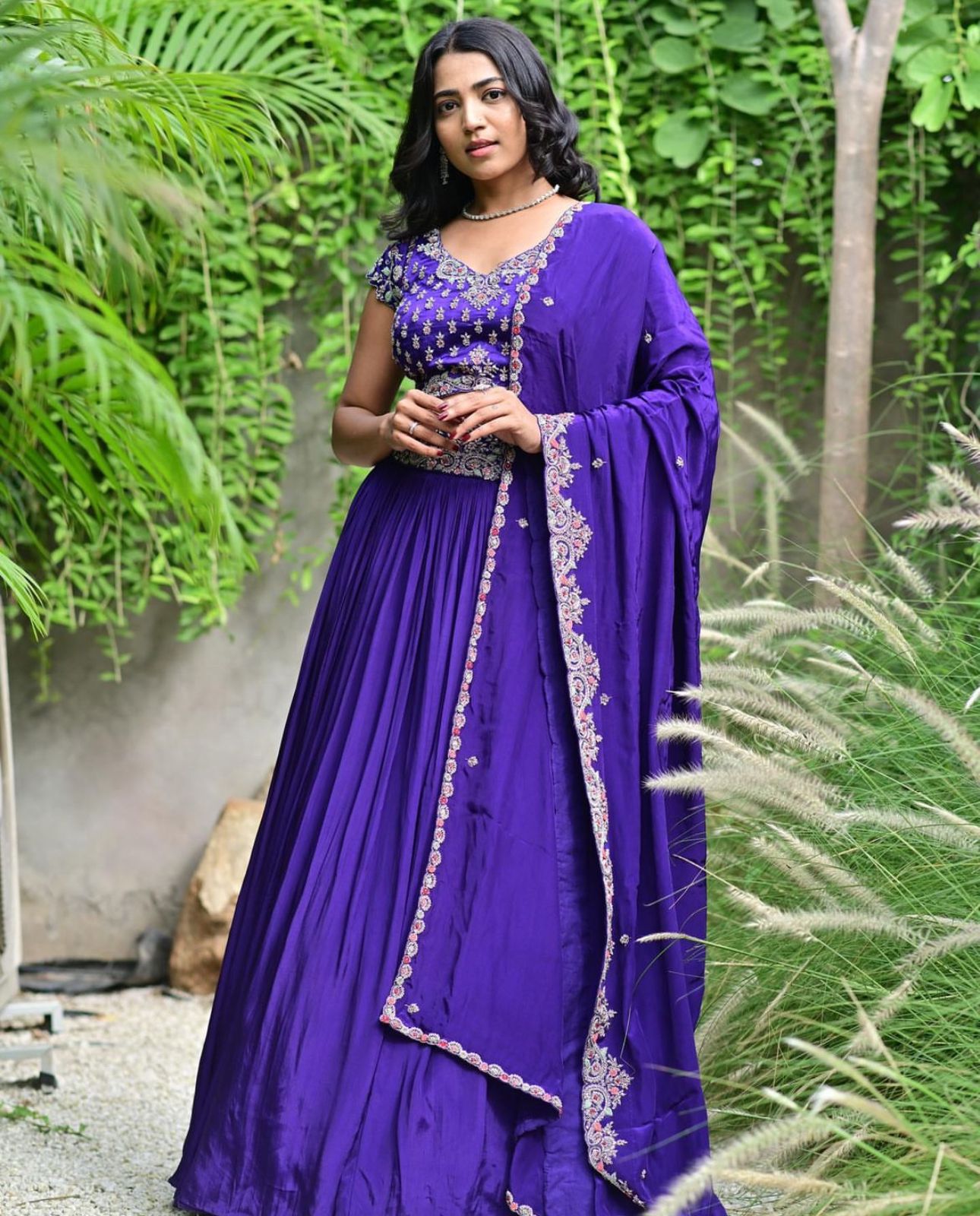 Heavy Embroidery Thread Work Purple Color Lehenga Choli