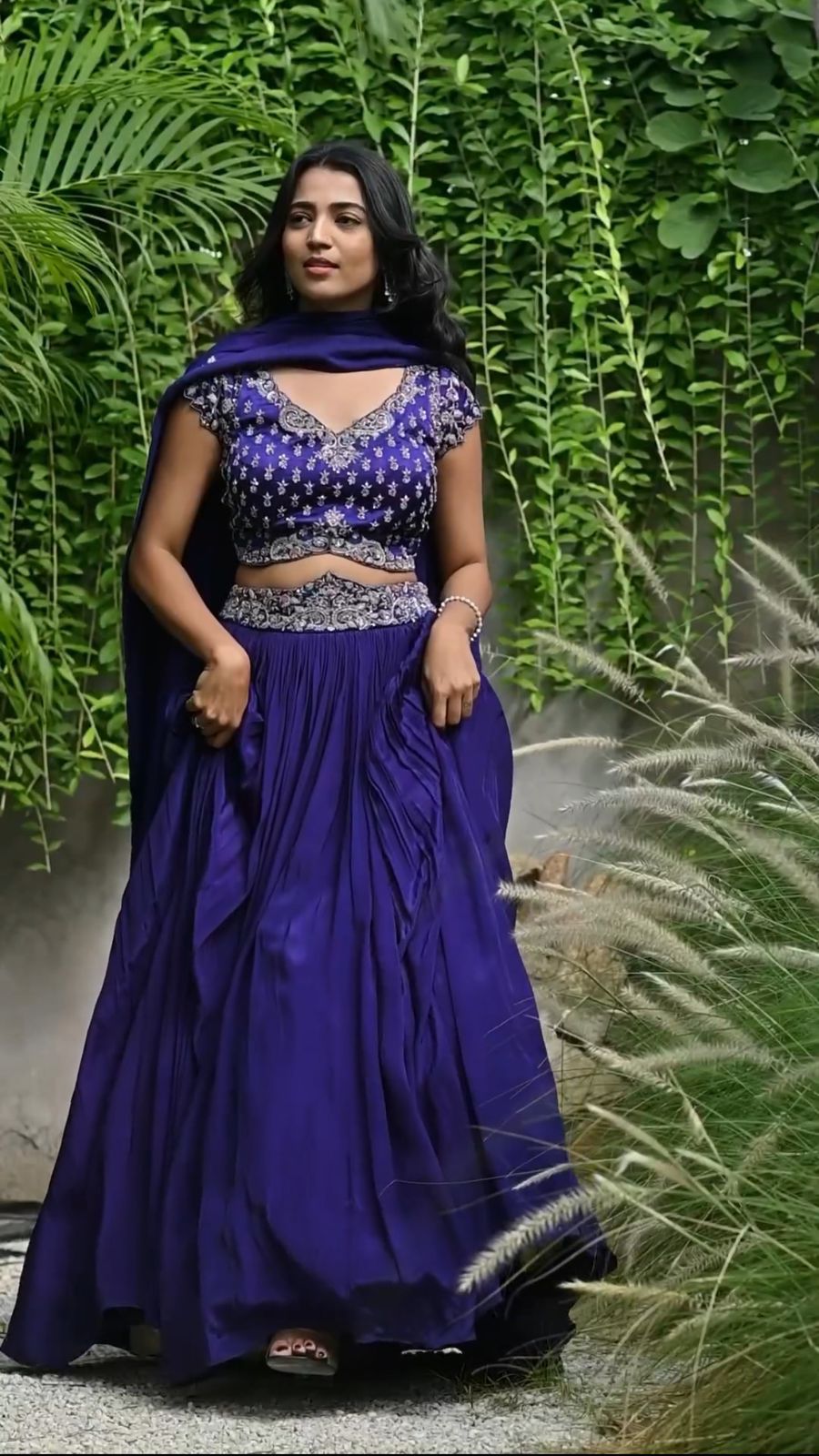 Heavy Embroidery Thread Work Purple Color Lehenga Choli