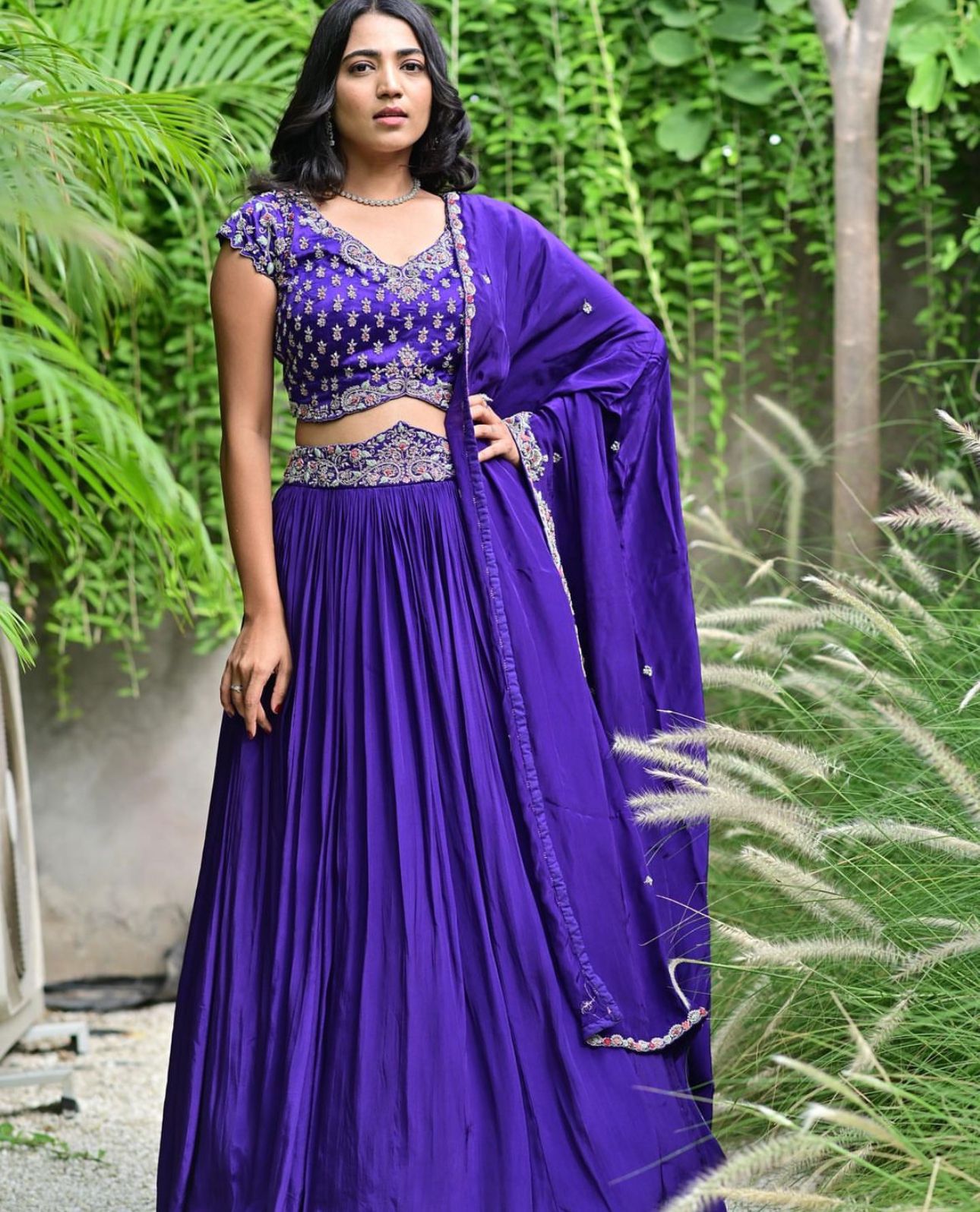 Heavy Embroidery Thread Work Purple Color Lehenga Choli