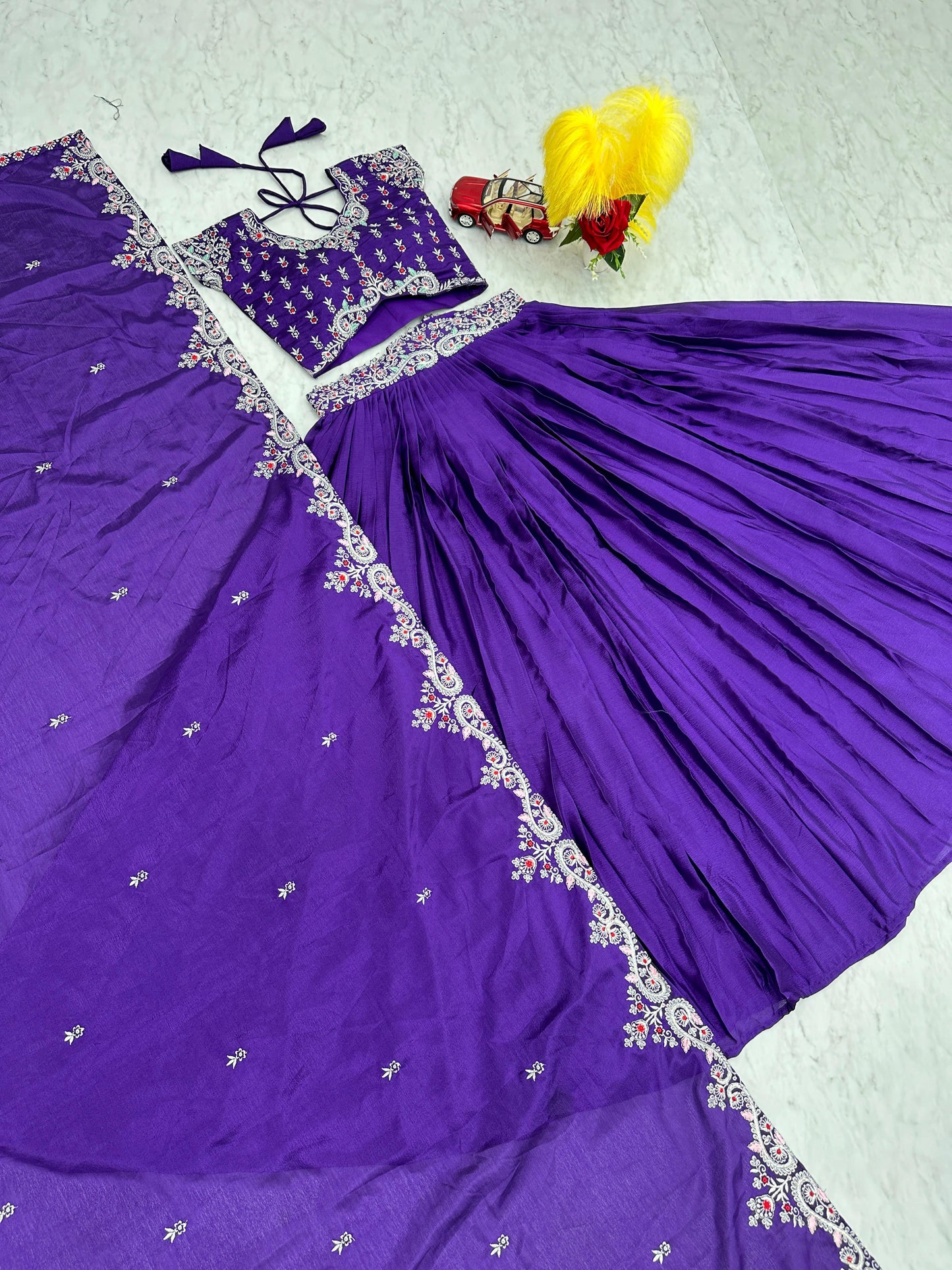 Heavy Embroidery Thread Work Purple Color Lehenga Choli