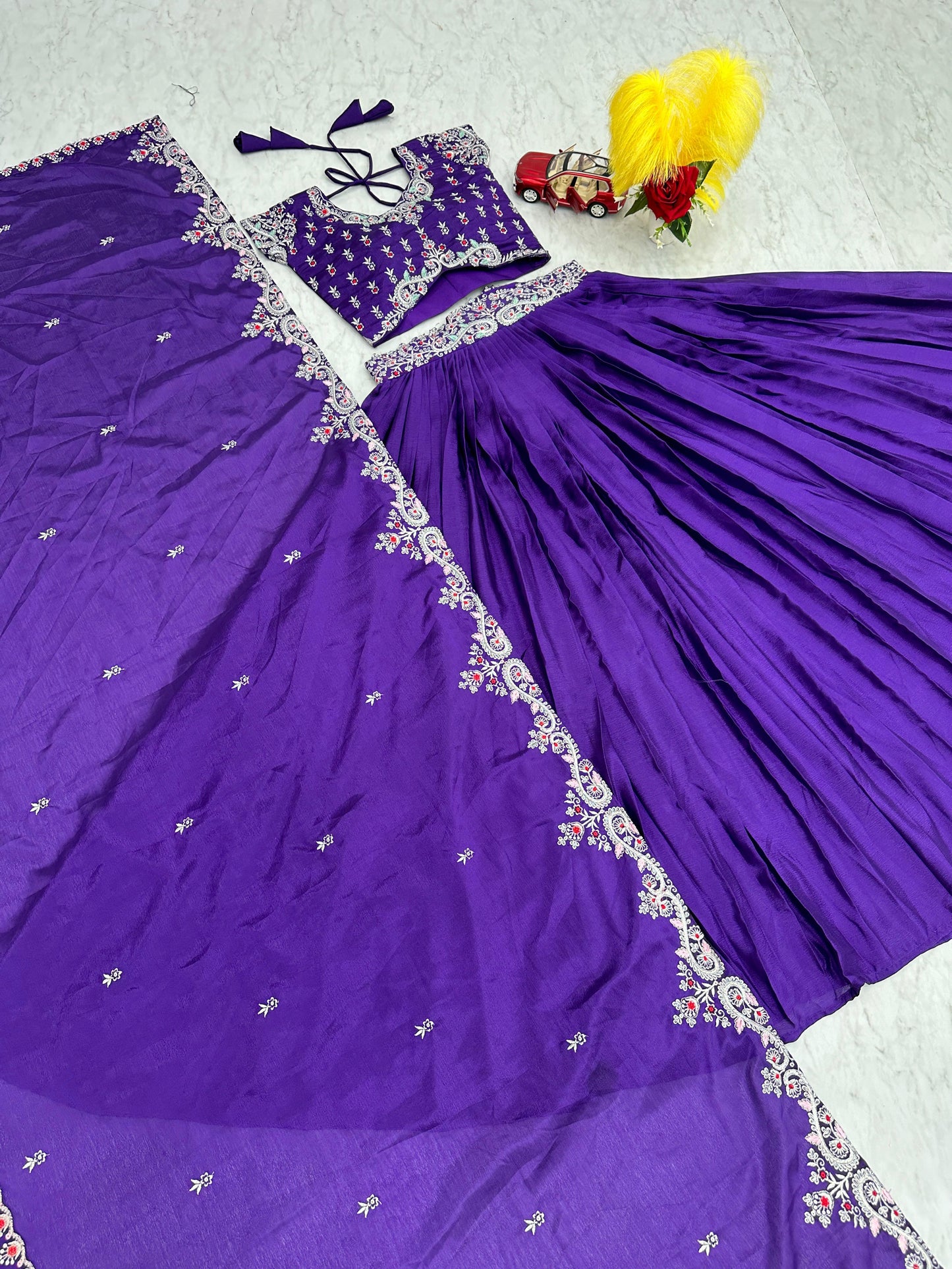 Heavy Embroidery Thread Work Purple Color Lehenga Choli