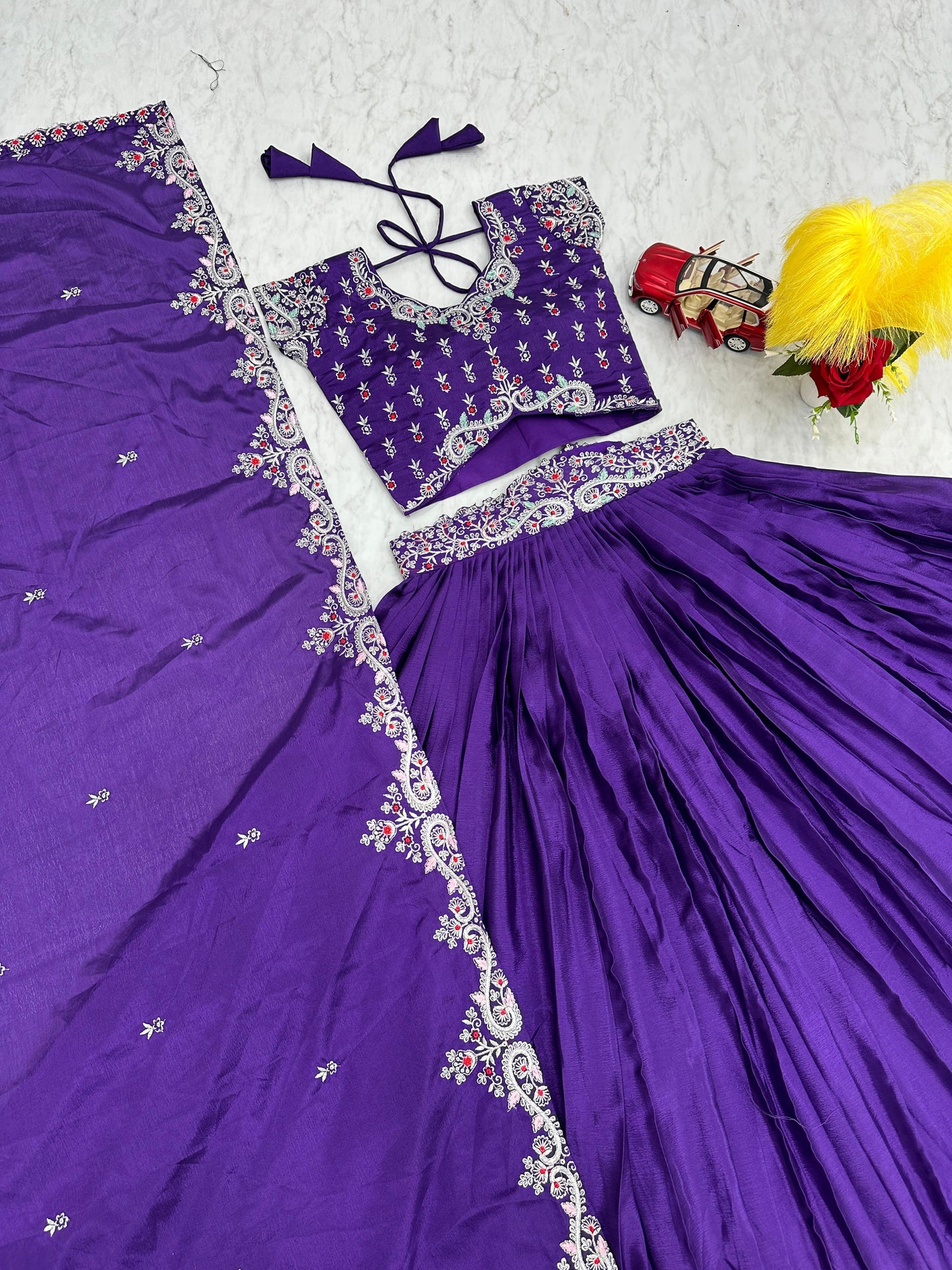 Heavy Embroidery Thread Work Purple Color Lehenga Choli