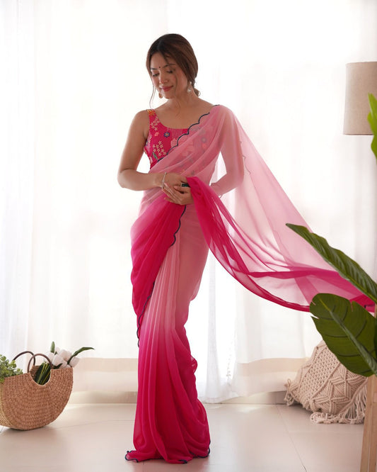 Elegant Double Shade Print With Pink Color Saree