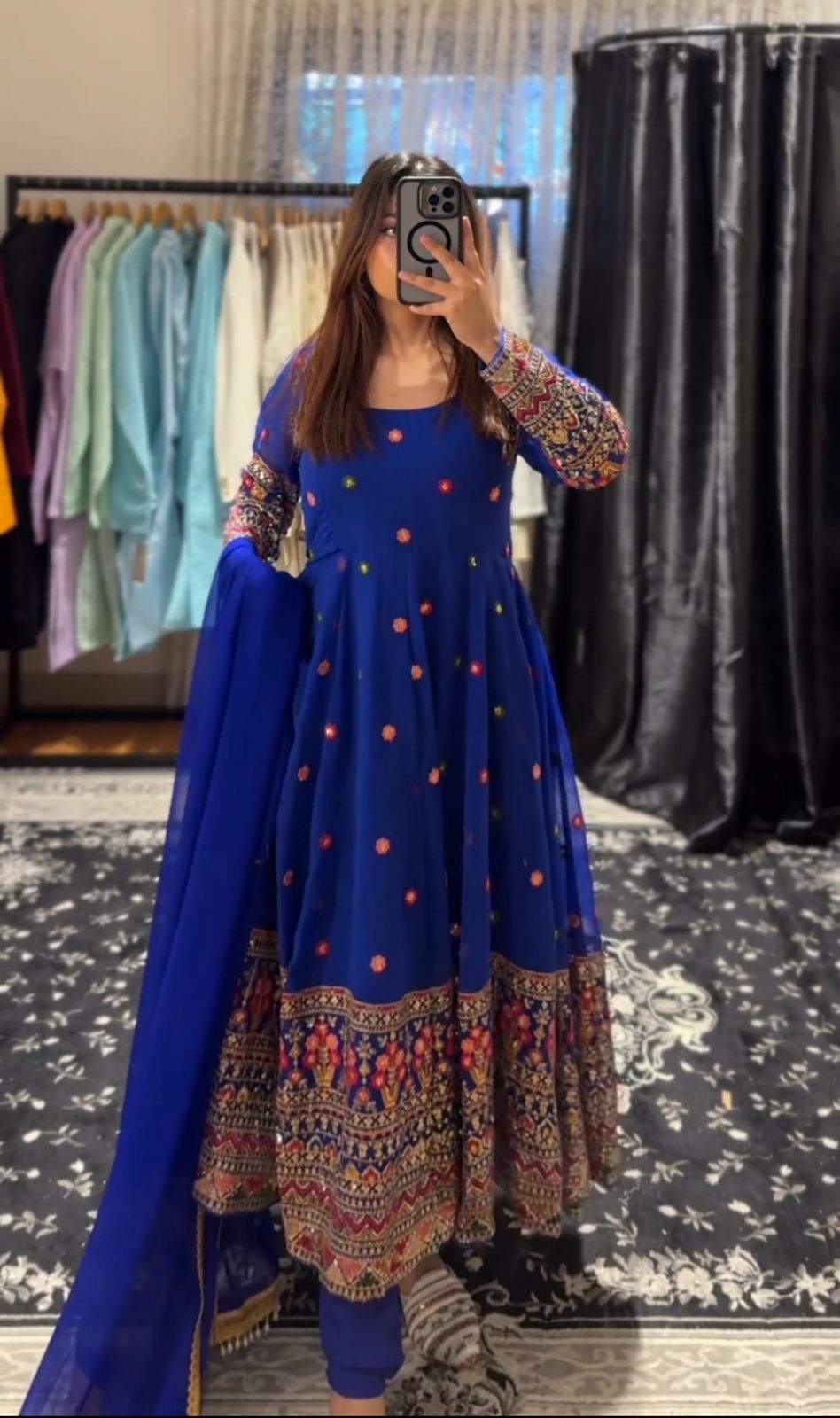 Awesome Sequence Embroidery Work Blue Georgette Gown