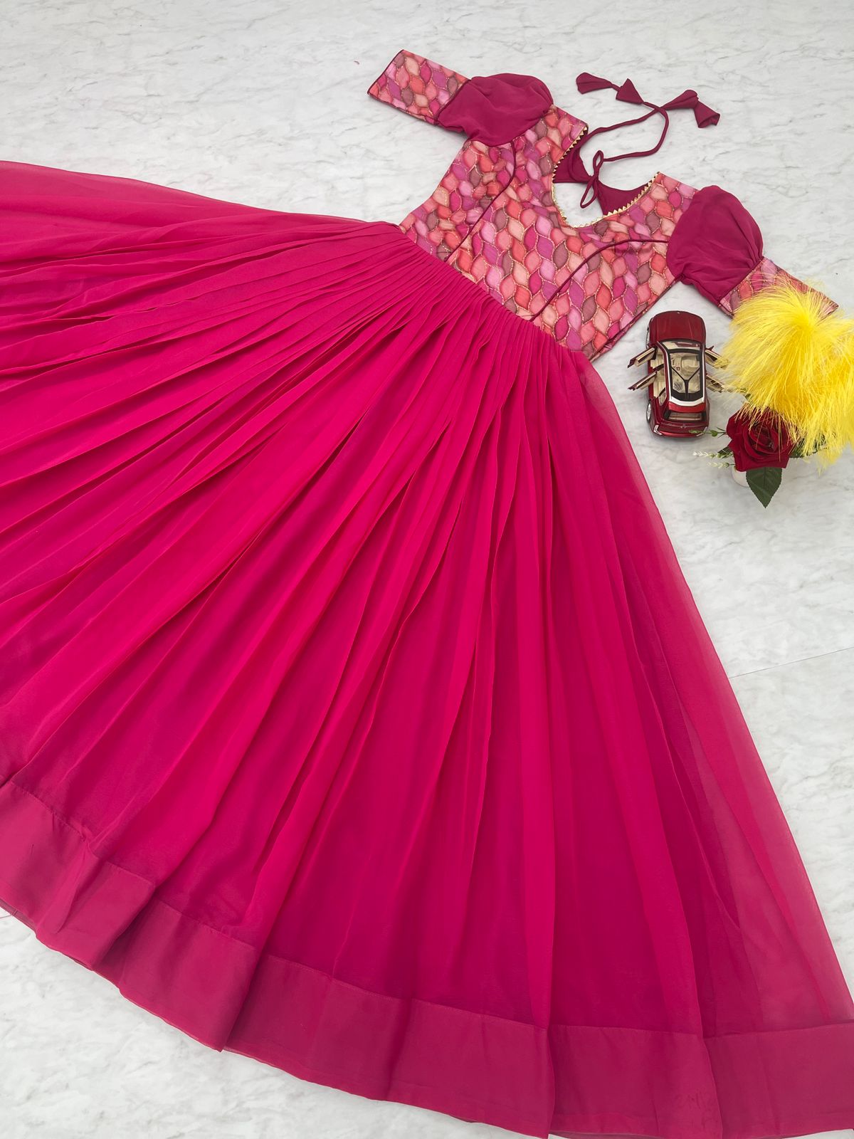 Beautiful Work Pink Color Festive Long Gown